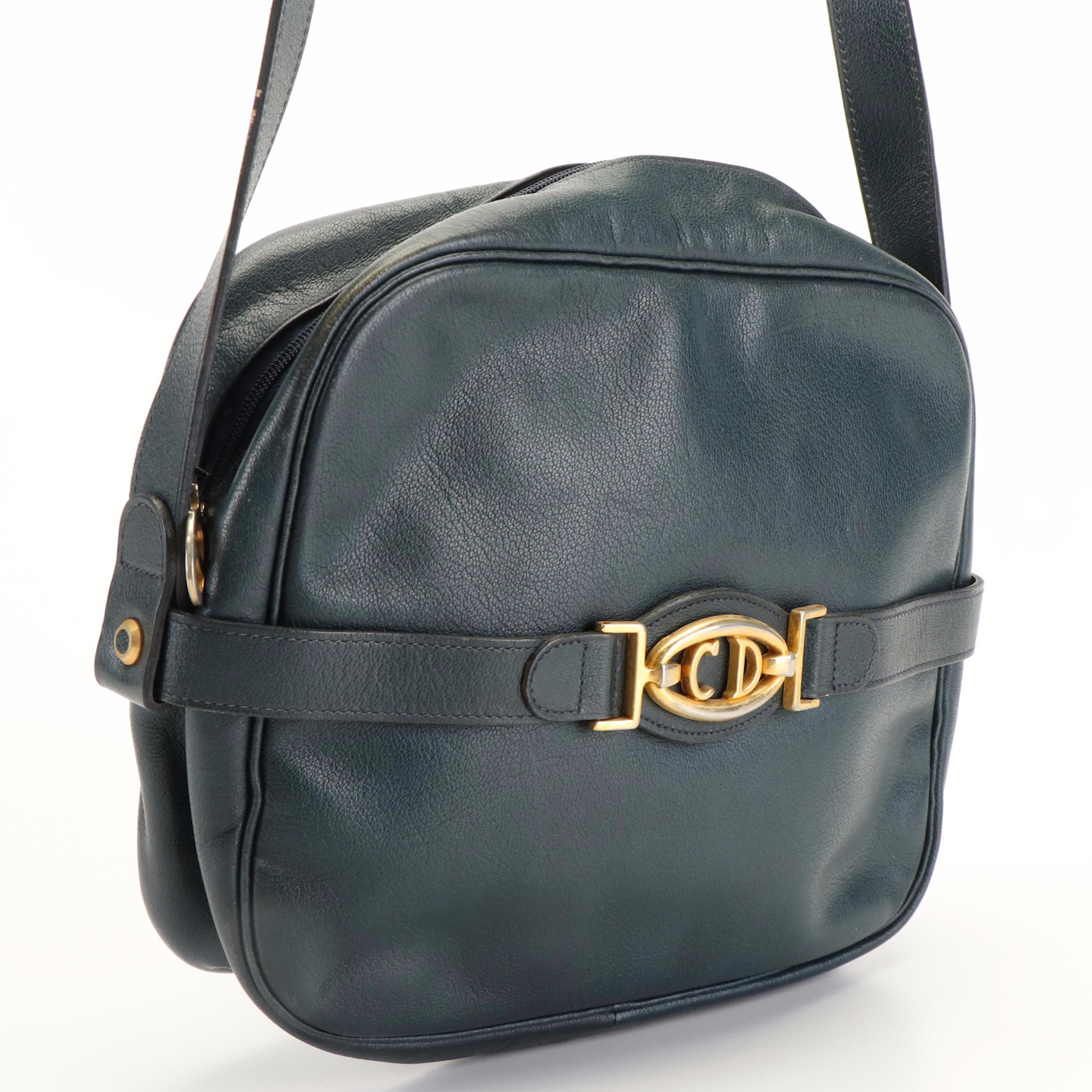 Christian Dior CD logo Navy Blue Leather Shoulder Bag | EBTH