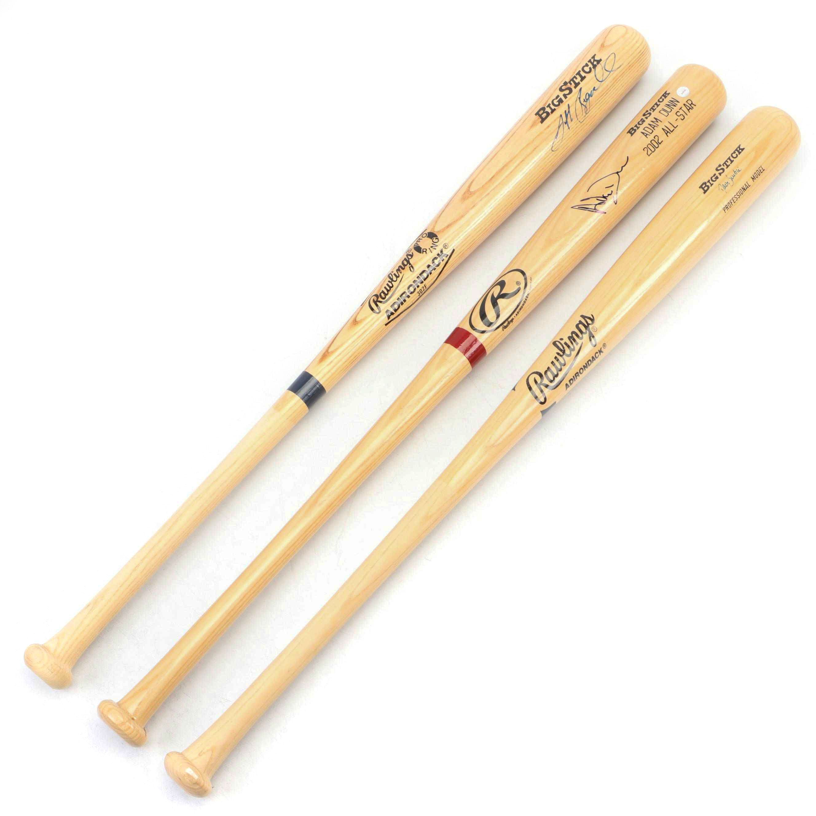 Jeff Bagwell, Adam Dunn, and Dave Justice Signed Rawlings Baseball Bats