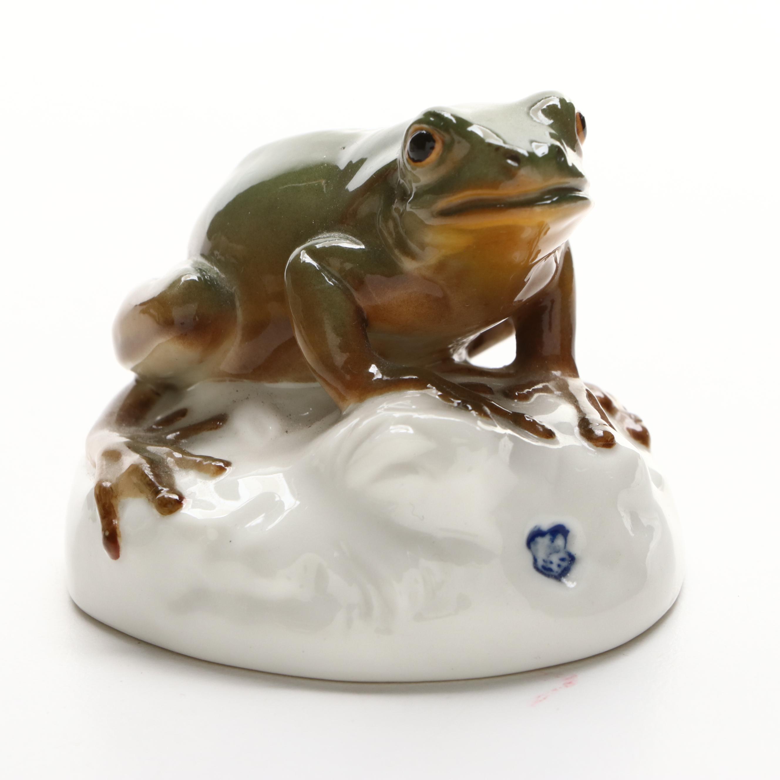Nymphenburg Porcelain Hippopotamus and Frog Figurines
