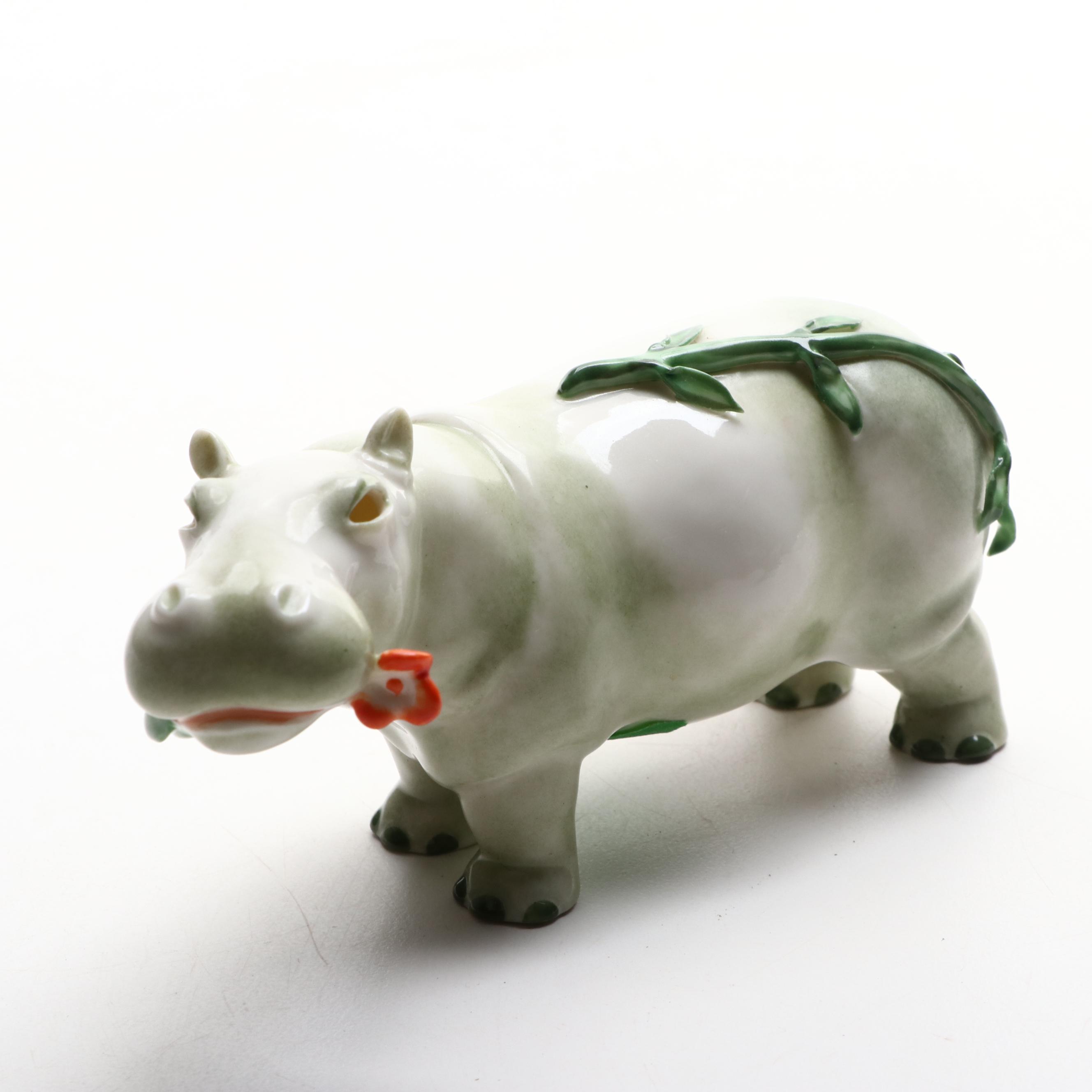 Nymphenburg Porcelain Hippopotamus and Frog Figurines