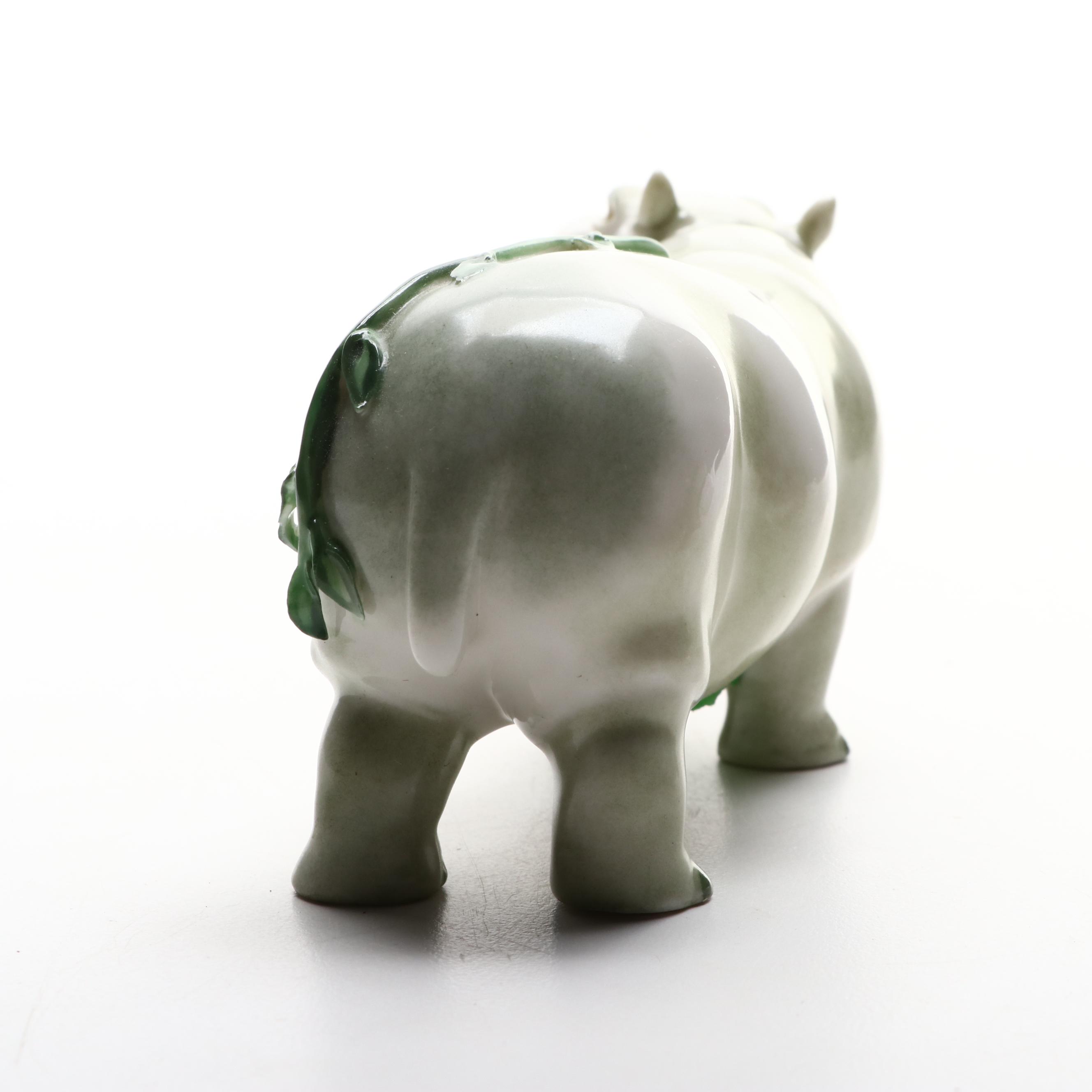 Nymphenburg Porcelain Hippopotamus and Frog Figurines
