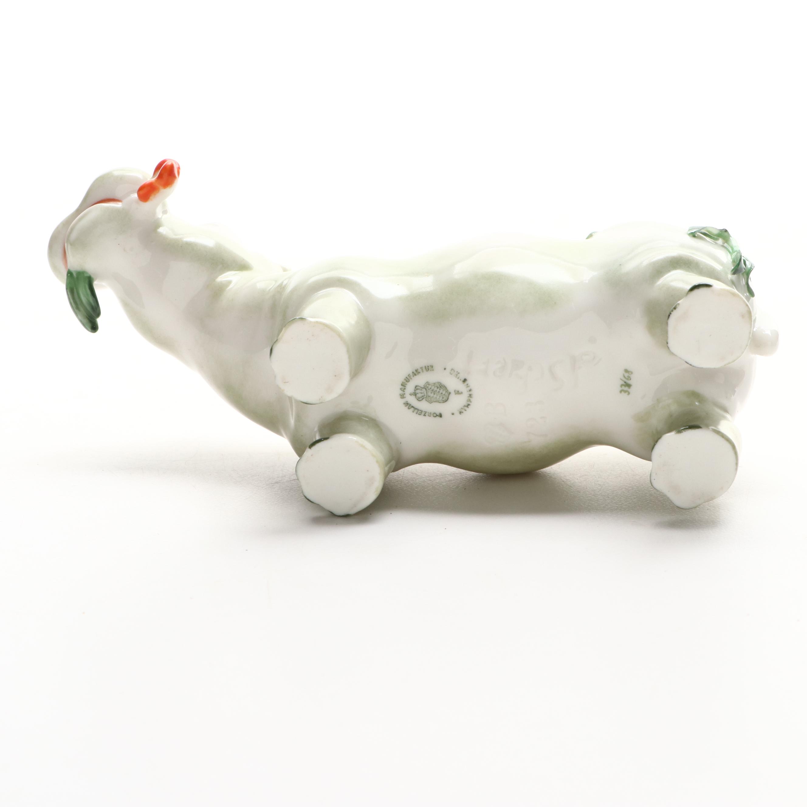 Nymphenburg Porcelain Hippopotamus and Frog Figurines
