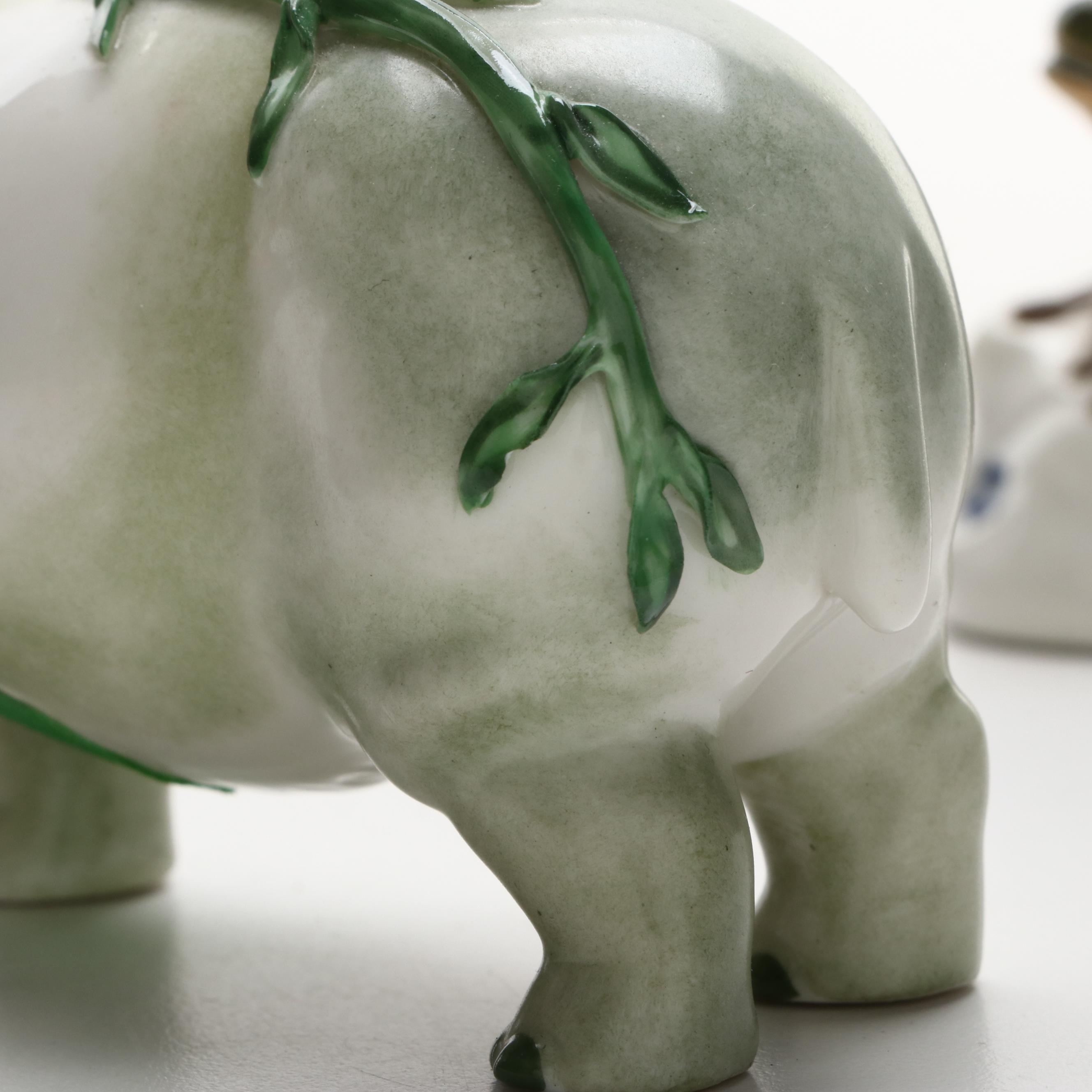 Nymphenburg Porcelain Hippopotamus and Frog Figurines