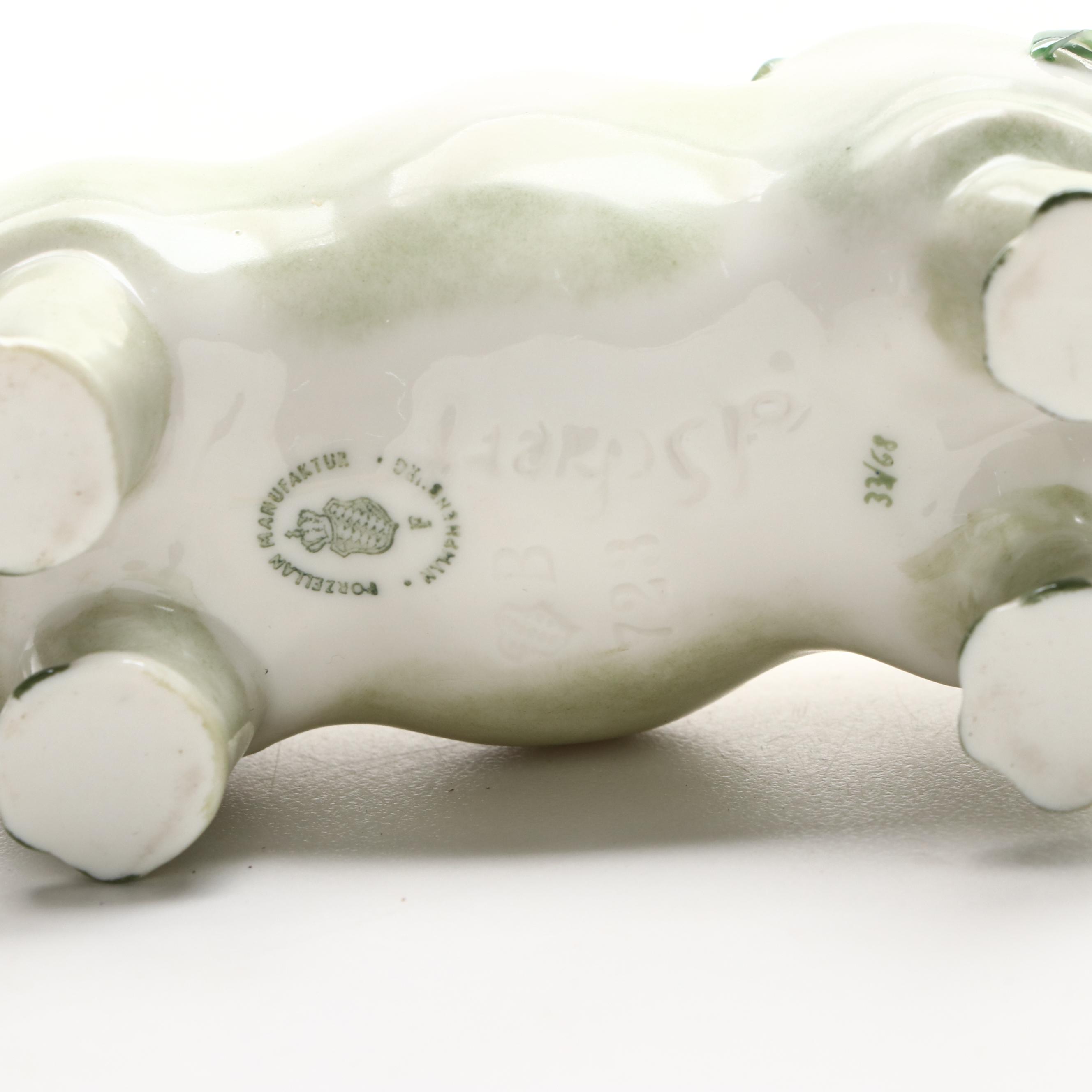 Nymphenburg Porcelain Hippopotamus and Frog Figurines