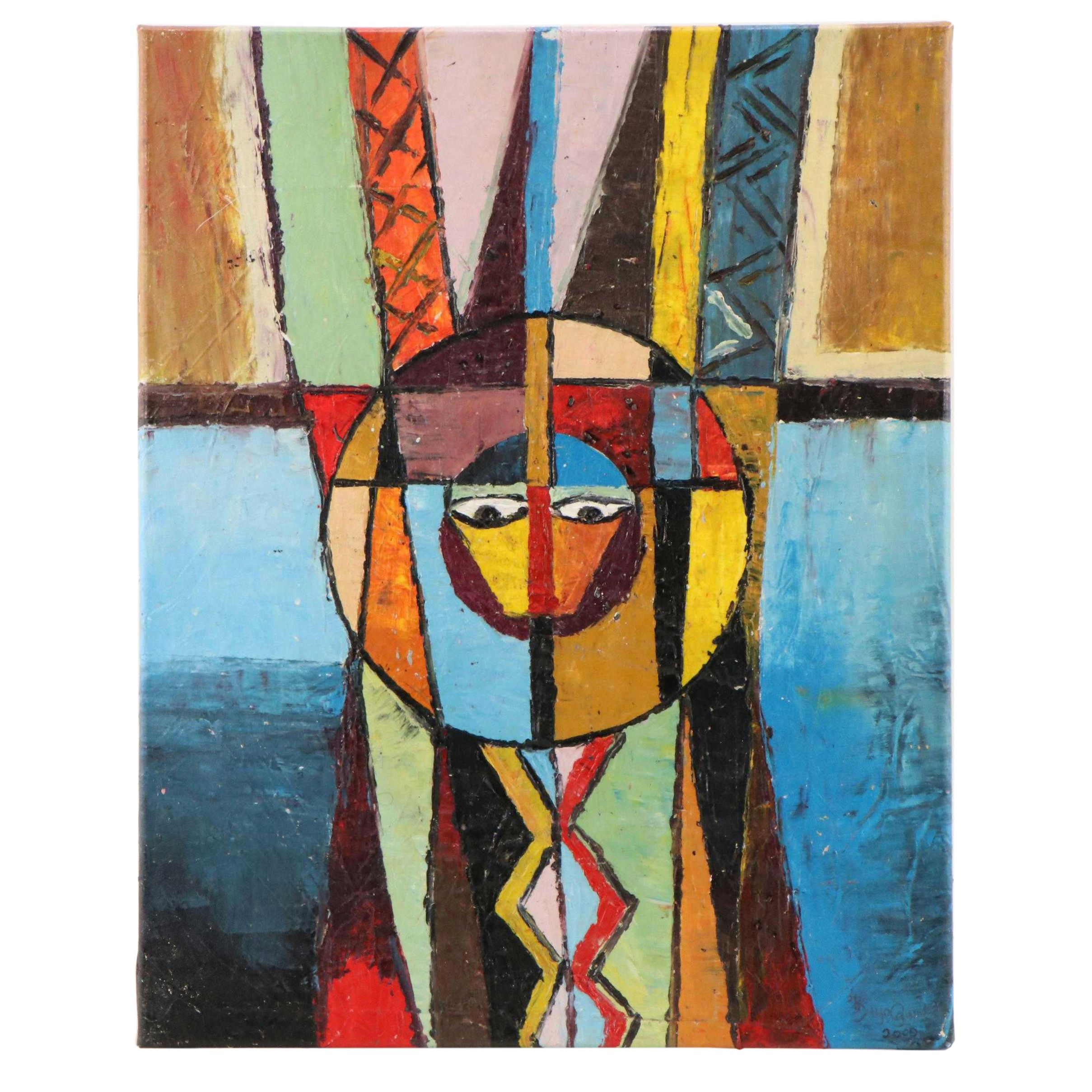 Bayo Ogundele Mixed Media Painting "Mask," 2009