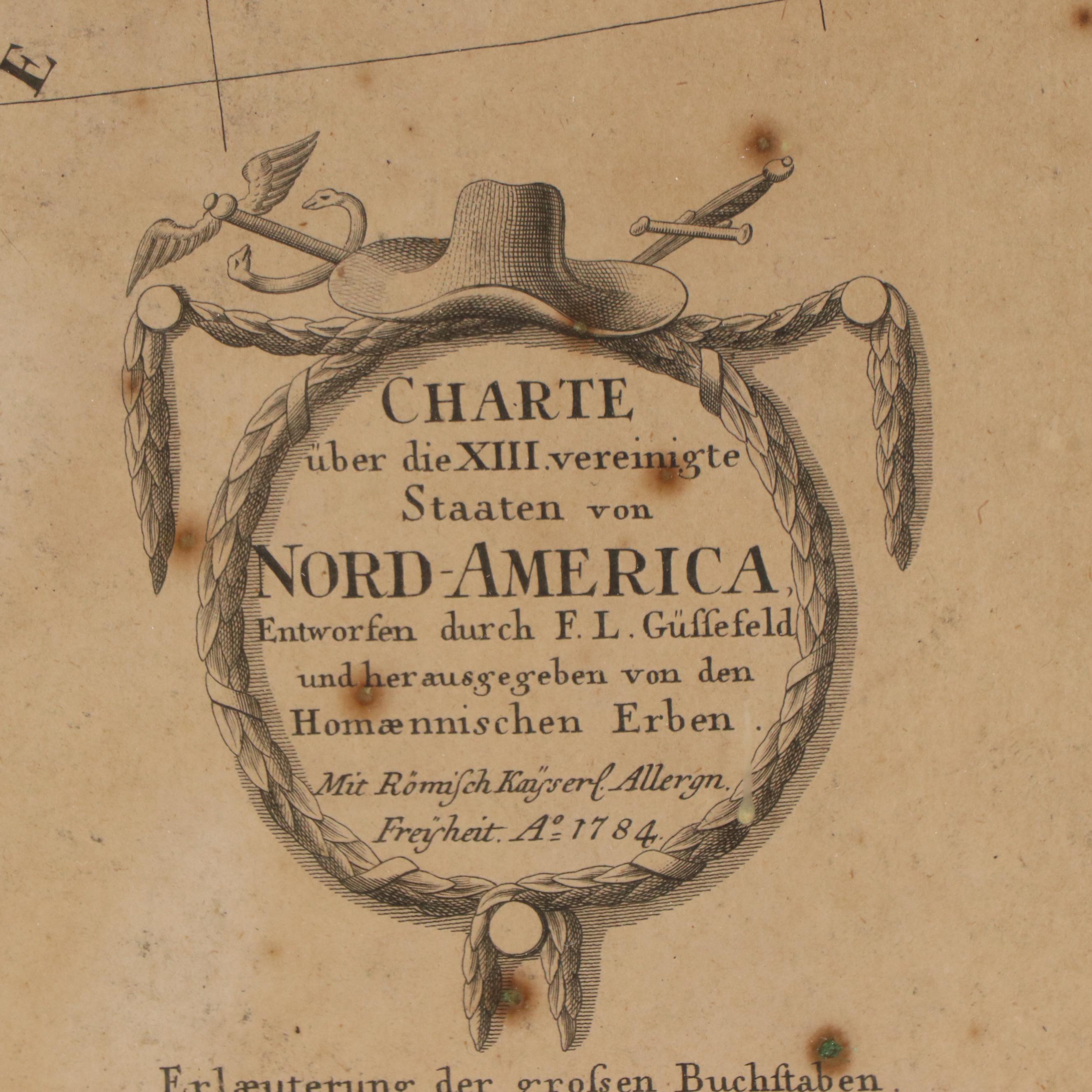 Franz Ludwig Güssefeld Hand-Colored Map Engraving of 13 United States, 1784