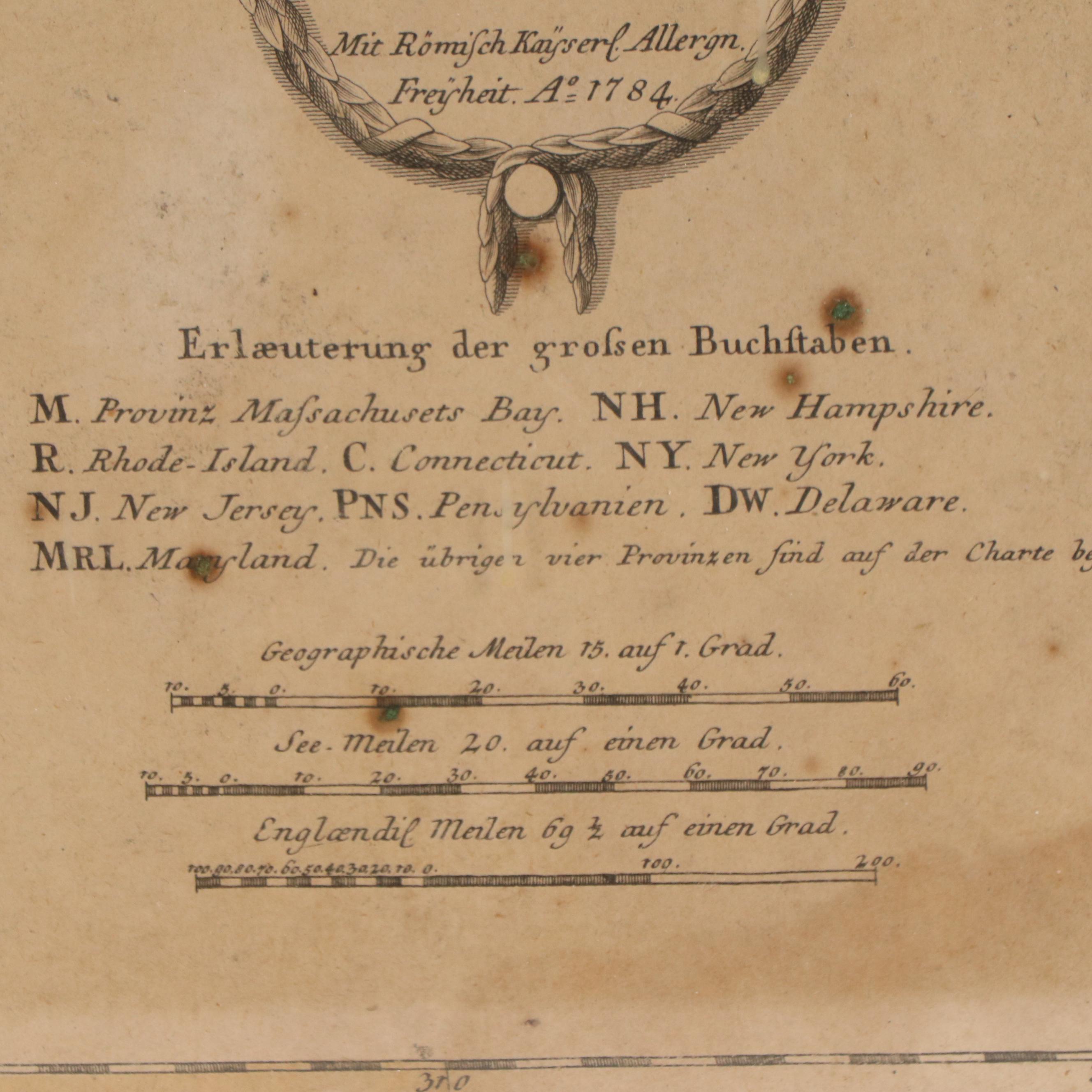 Franz Ludwig Güssefeld Hand-Colored Map Engraving of 13 United States, 1784