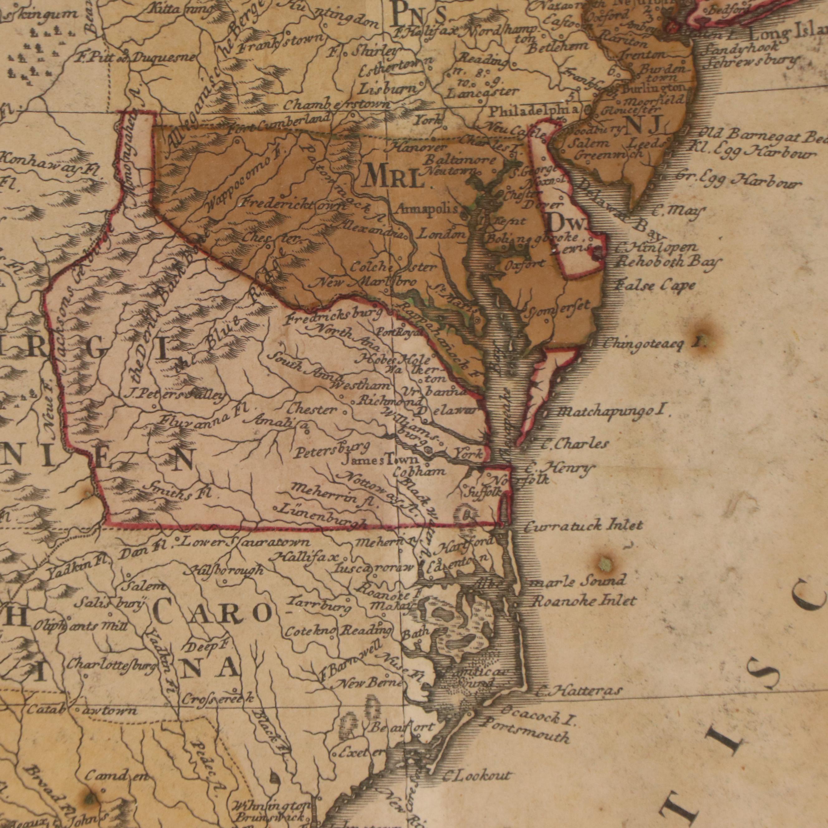 Franz Ludwig Güssefeld Hand-Colored Map Engraving of 13 United States, 1784