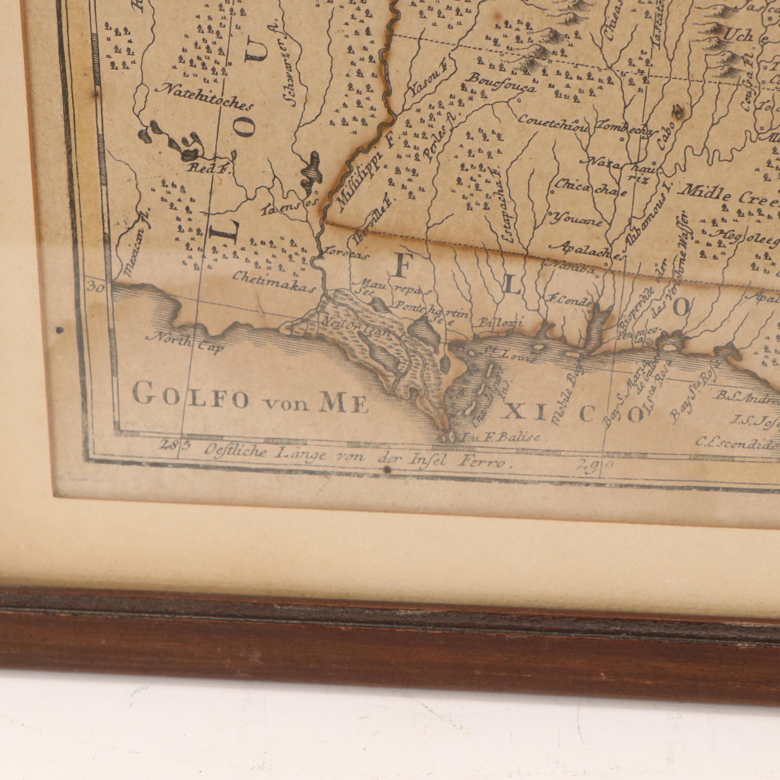 Franz Ludwig Güssefeld Hand-Colored Map Engraving of 13 United States, 1784