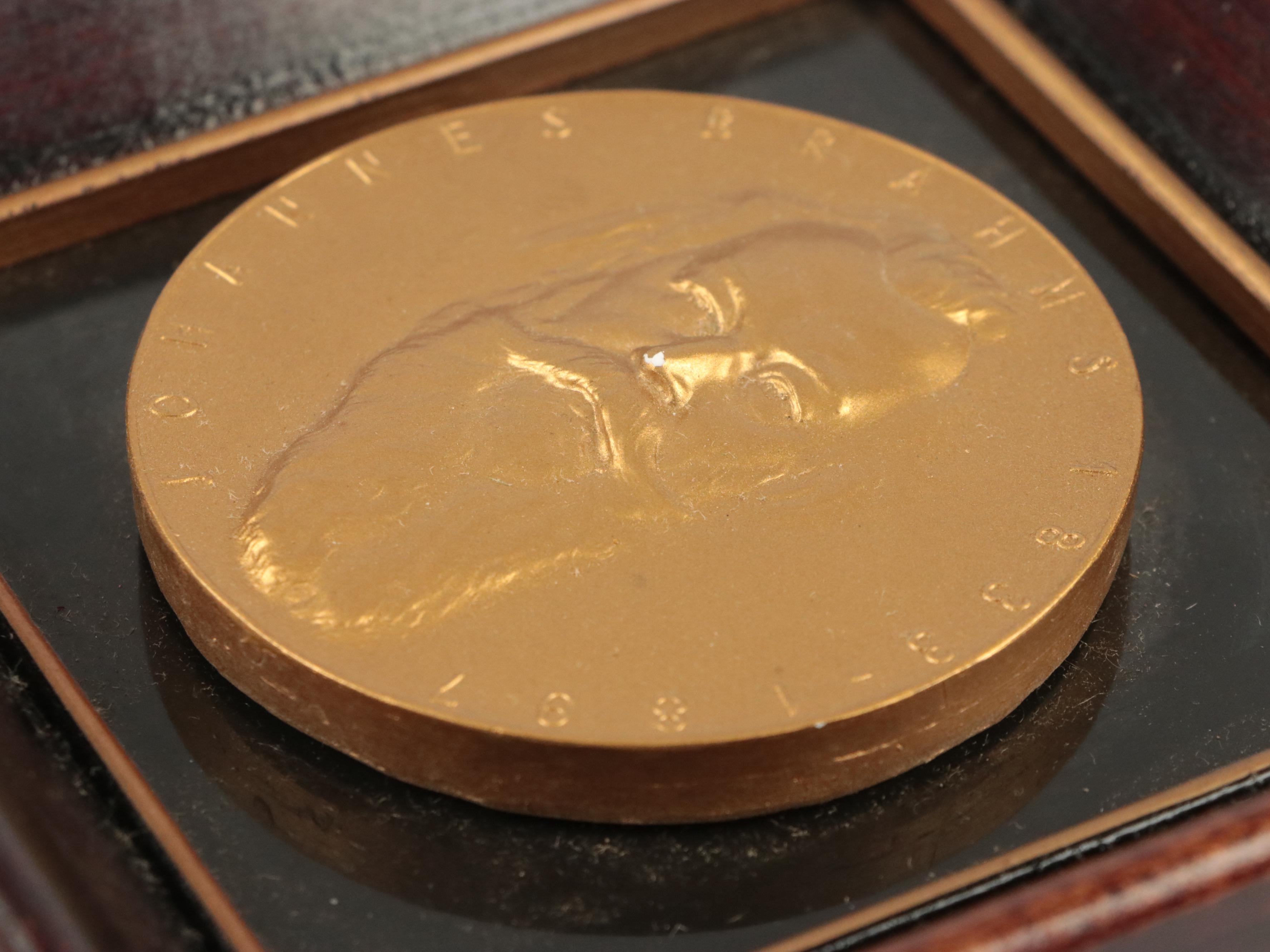 French Art Nouveau Inkwell with Thorens "Brahm's Lullaby" Music Box Wall Hanging