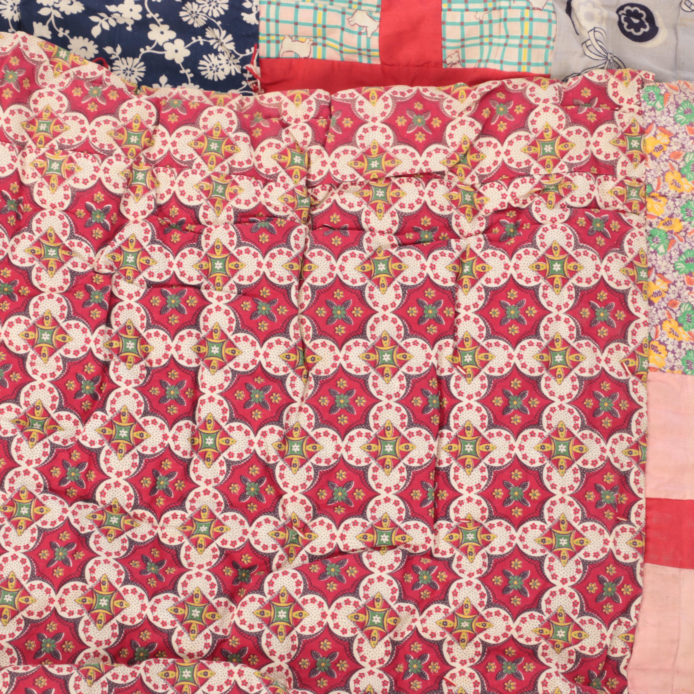 Pieced Hand-Tied Quilt with Handcrafted Scrappy Pieced Quilt