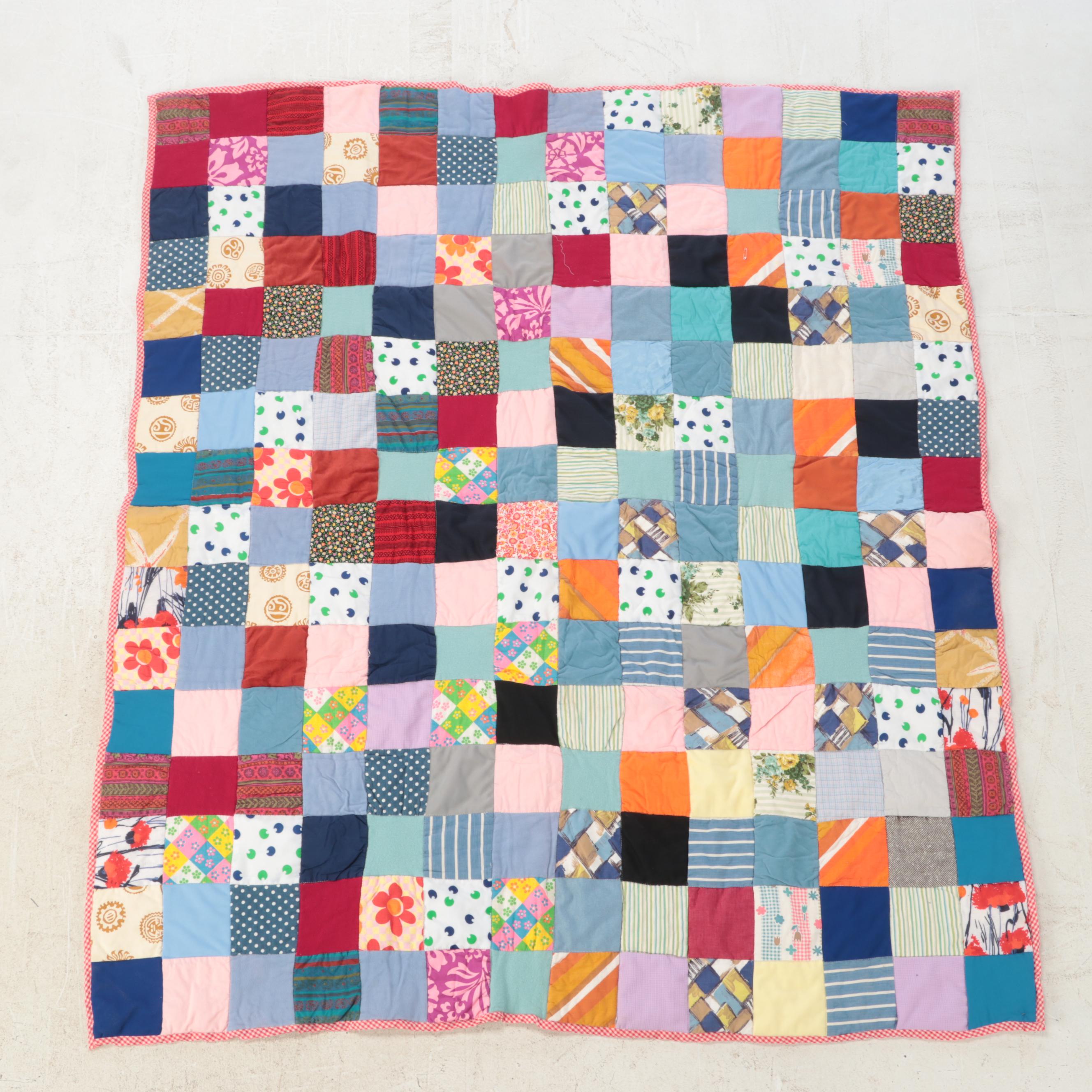 Pieced Hand-Tied Quilt with Handcrafted Scrappy Pieced Quilt