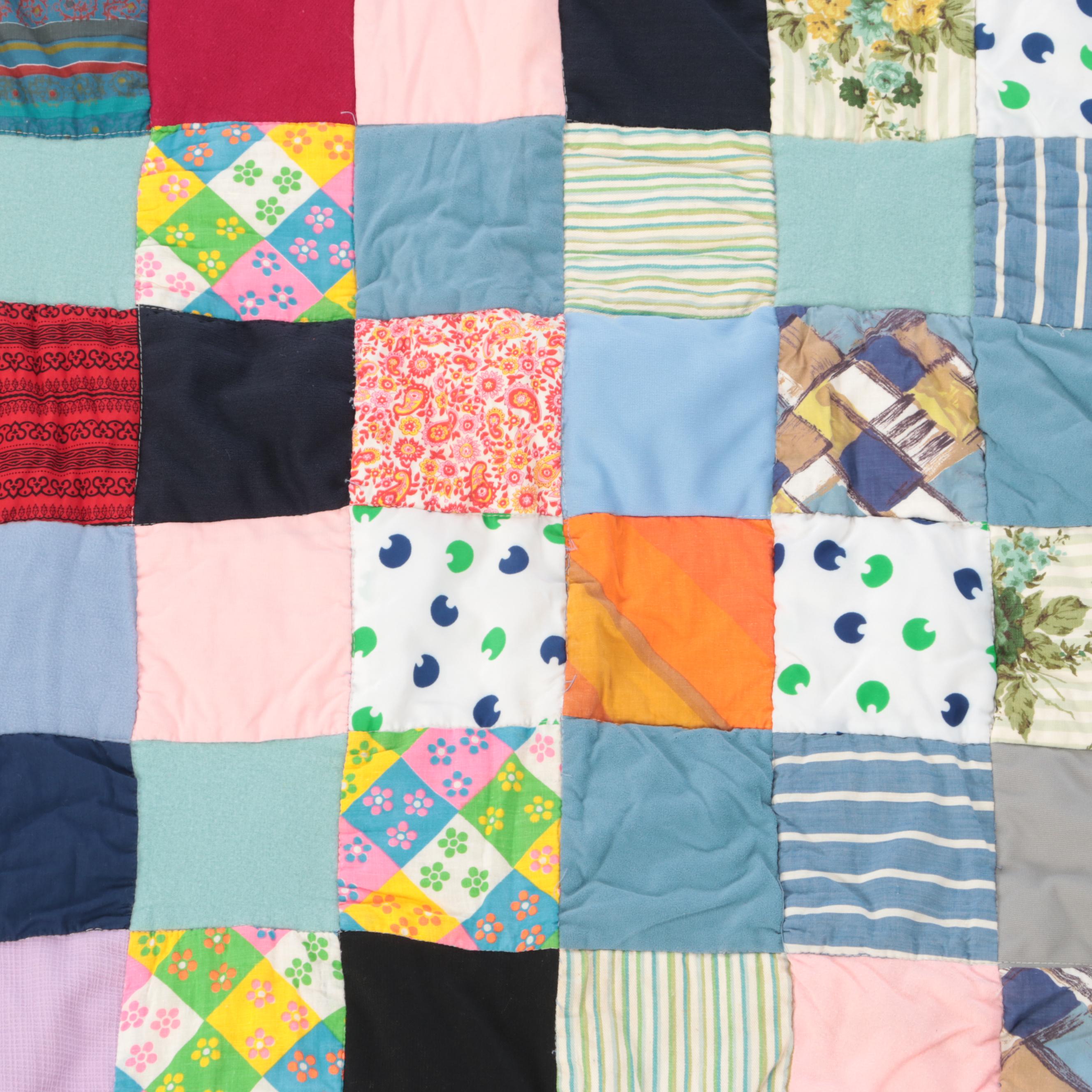 Pieced Hand-Tied Quilt with Handcrafted Scrappy Pieced Quilt