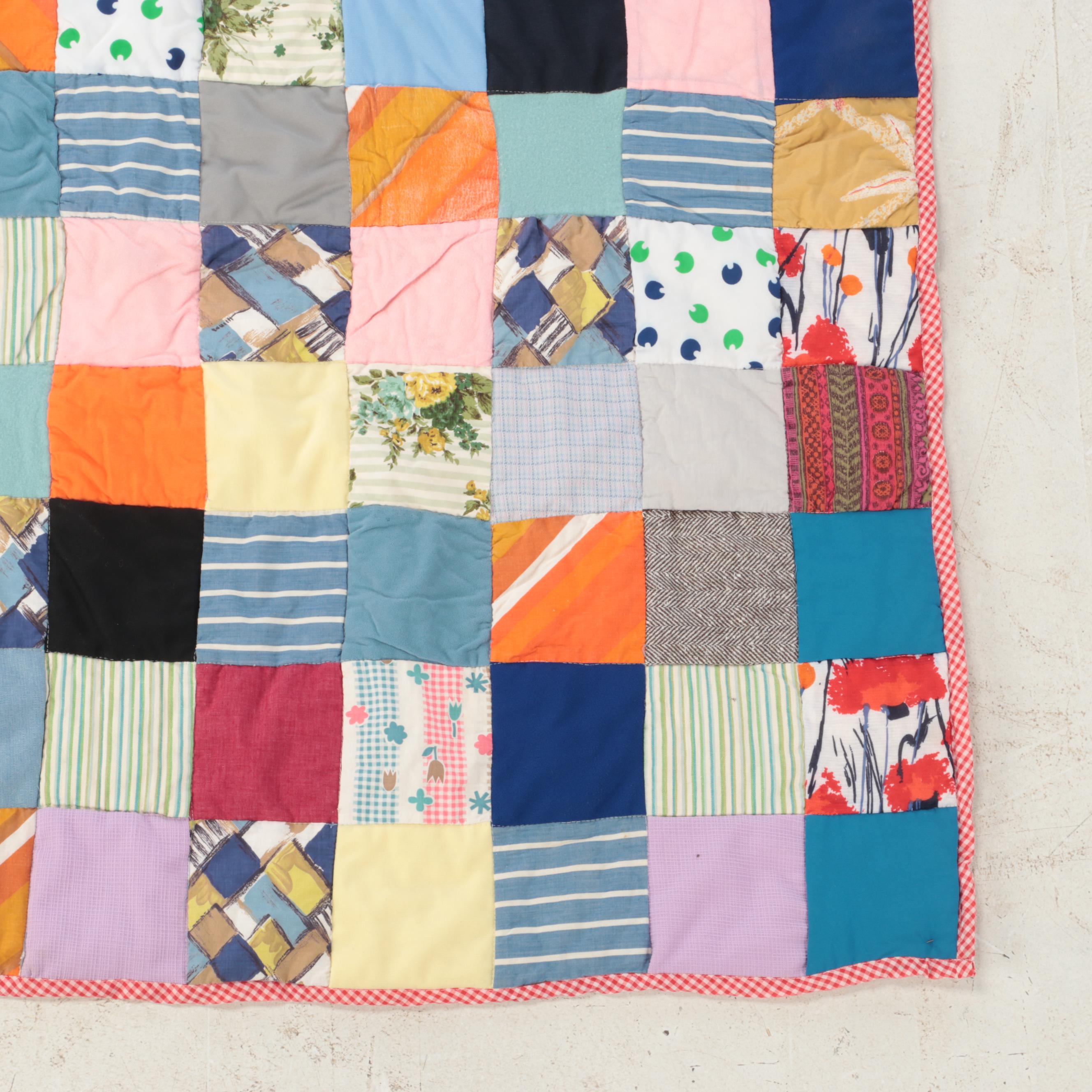 Pieced Hand-Tied Quilt with Handcrafted Scrappy Pieced Quilt
