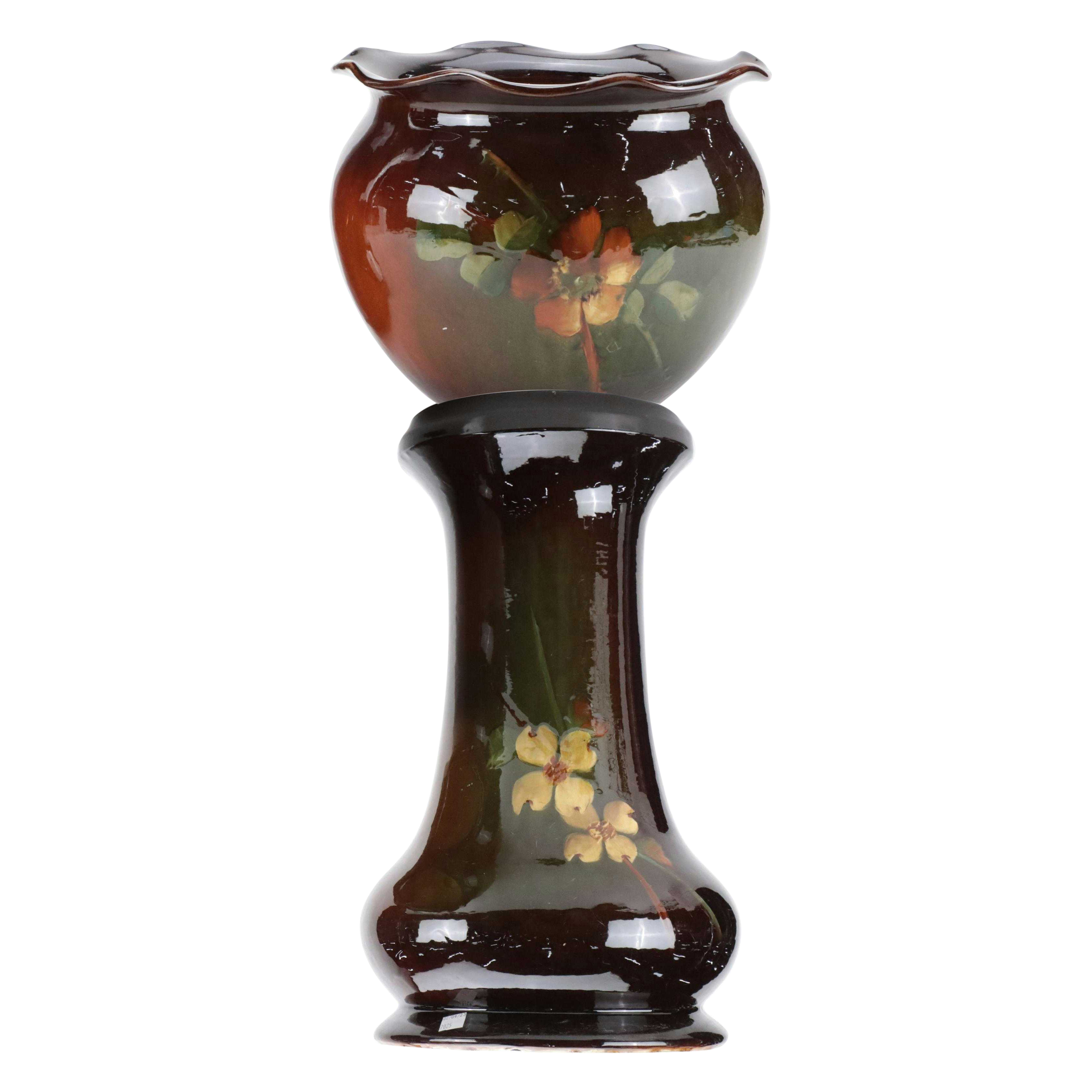 American Art Pottery Louwelsa Style Planter and Stand, Early 20th Century