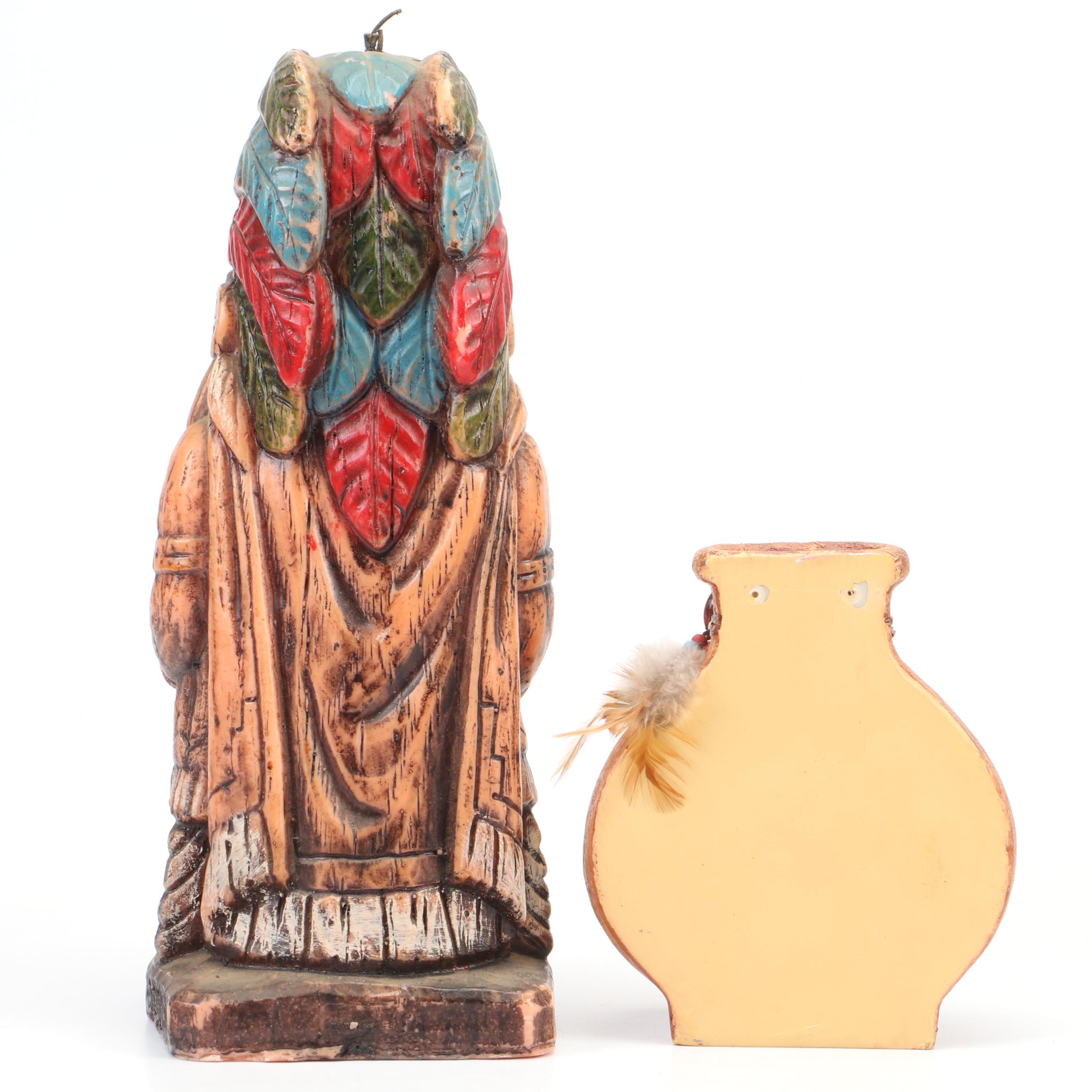 Wood N Wax Native American Candle with Illuminated Angel and Gourd Figurine