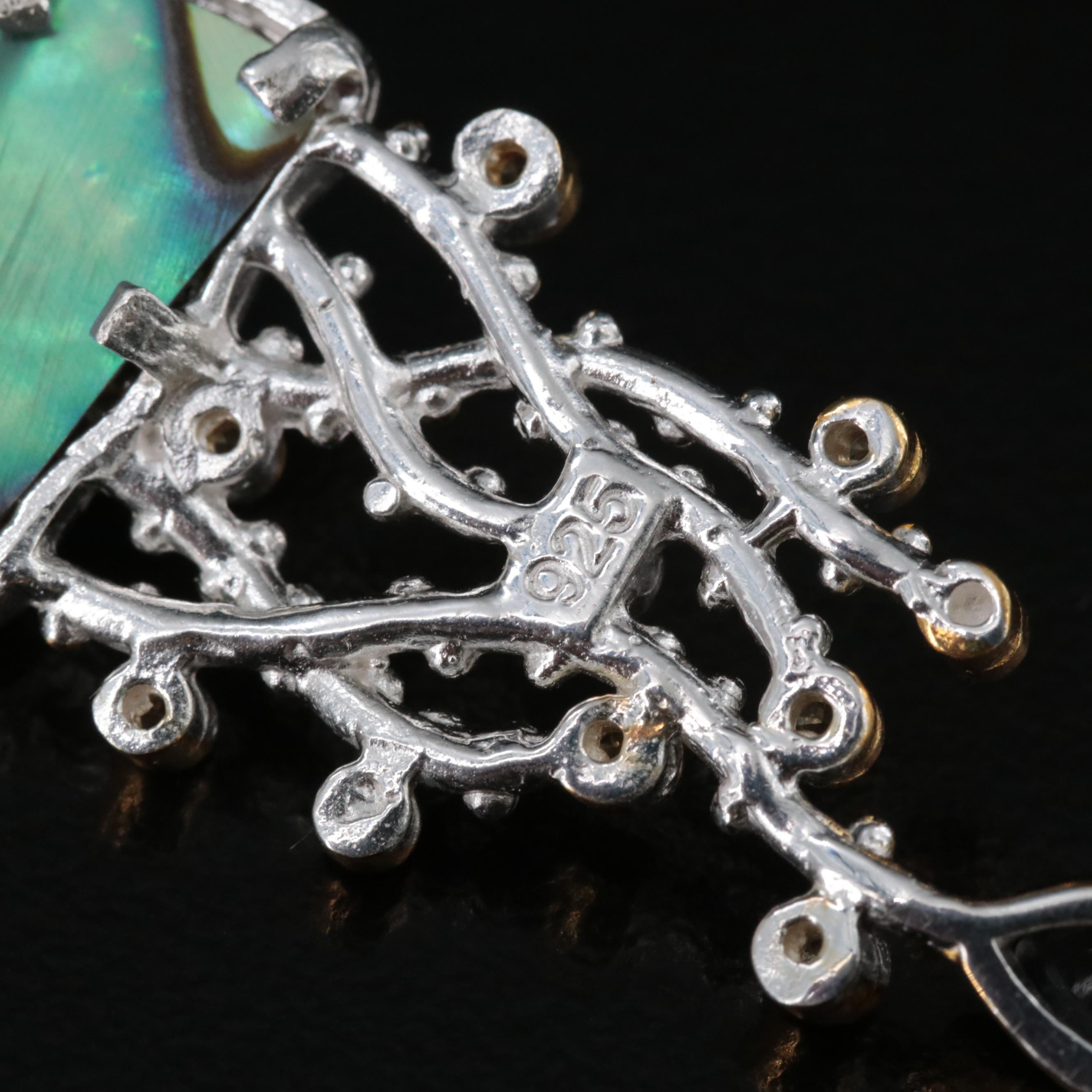 Sterling Abalone, (Origin Undetermined) Sapphire and Opal Jellyfish Earrings