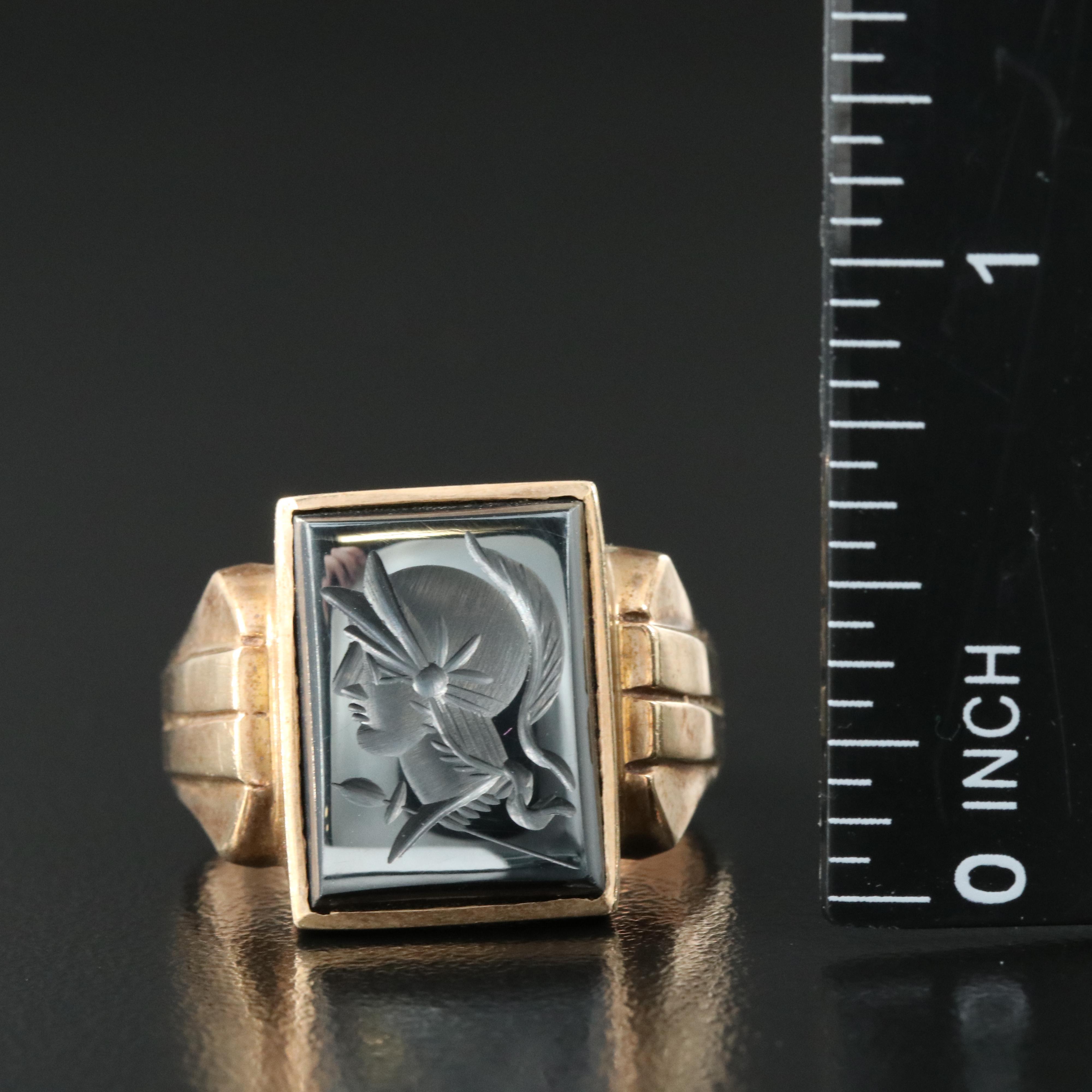 10K Hematite Roman Soldier Intaglio Ring