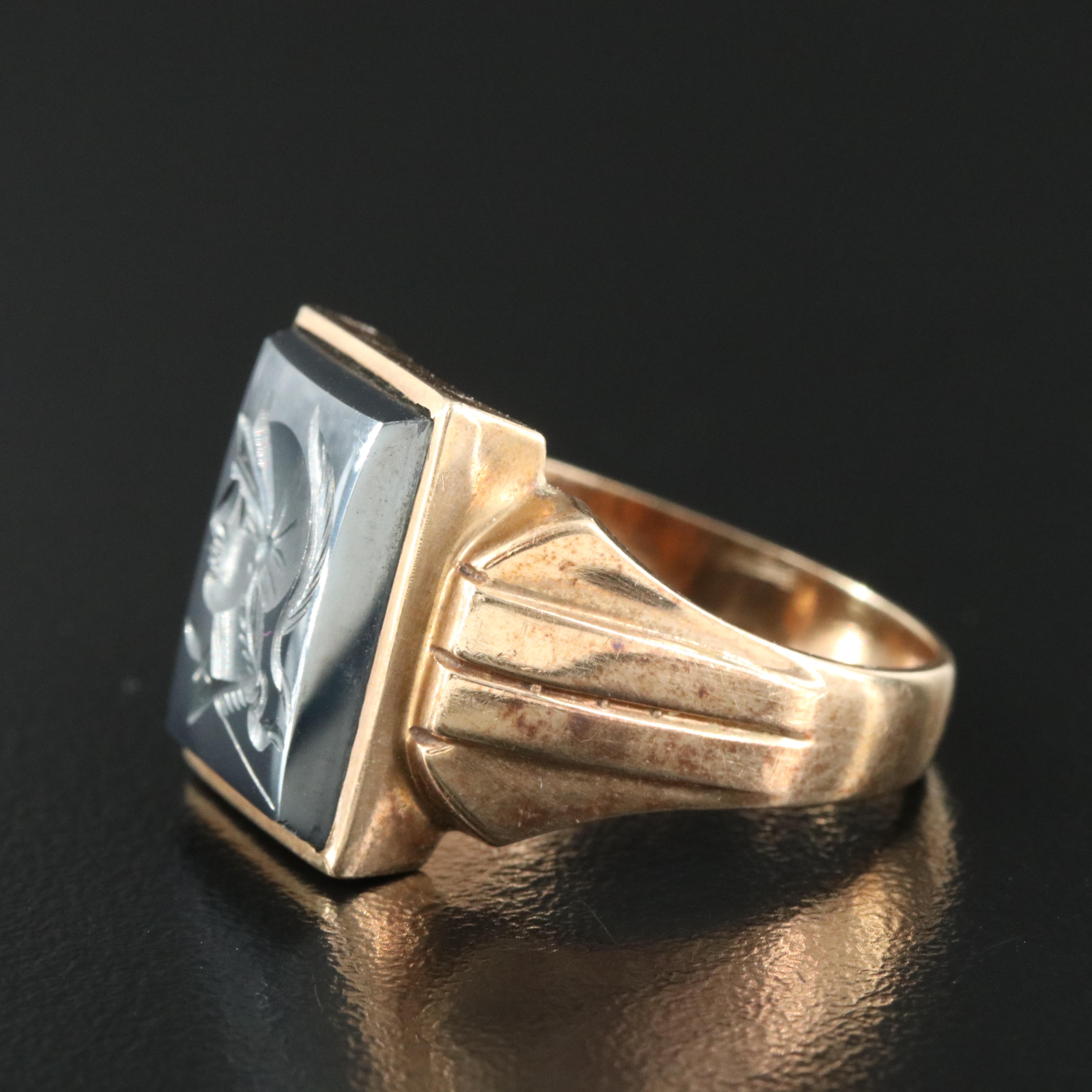 10K Hematite Roman Soldier Intaglio Ring