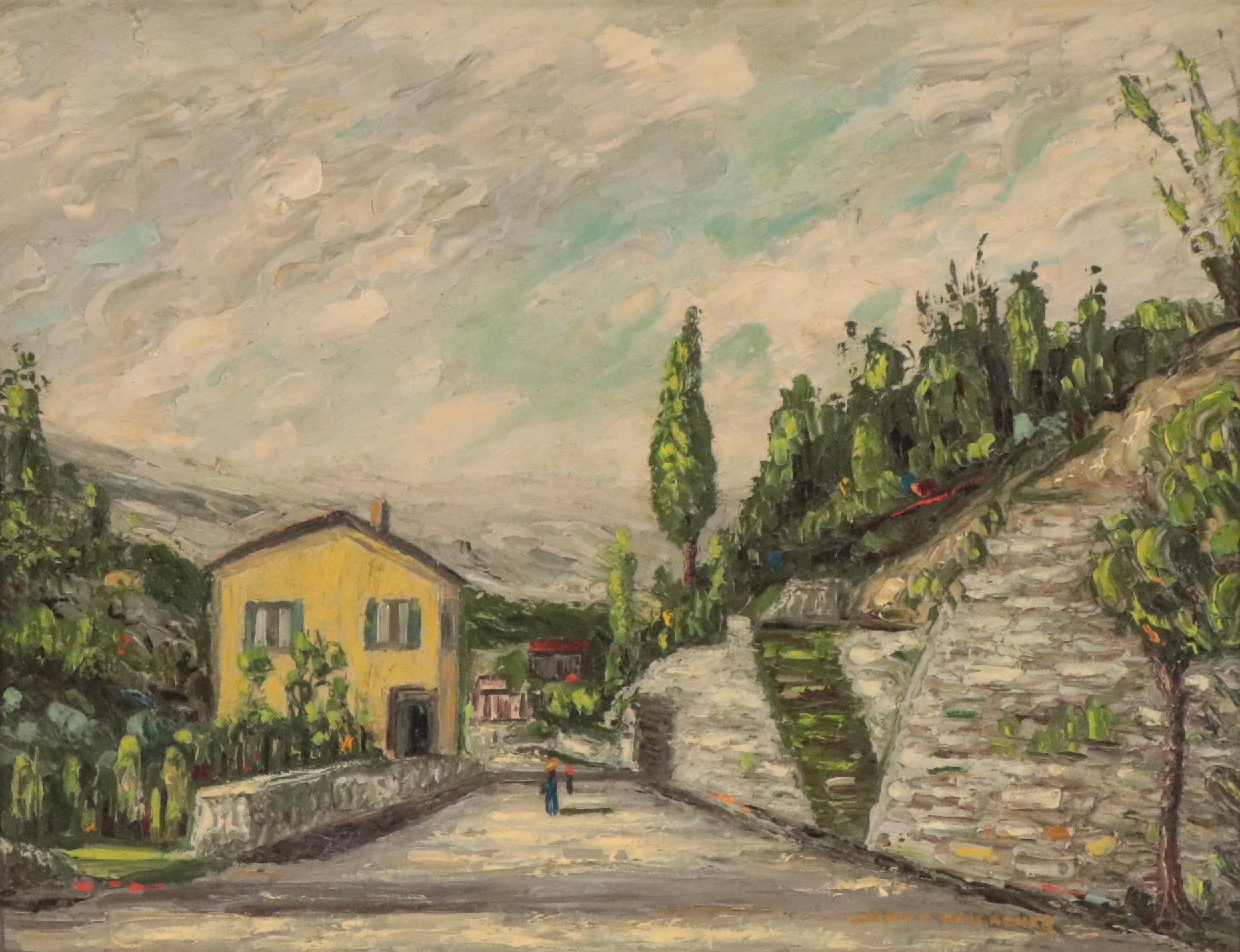 John C. Gallagher Countryside Landscape Oil Painting of Street Scene