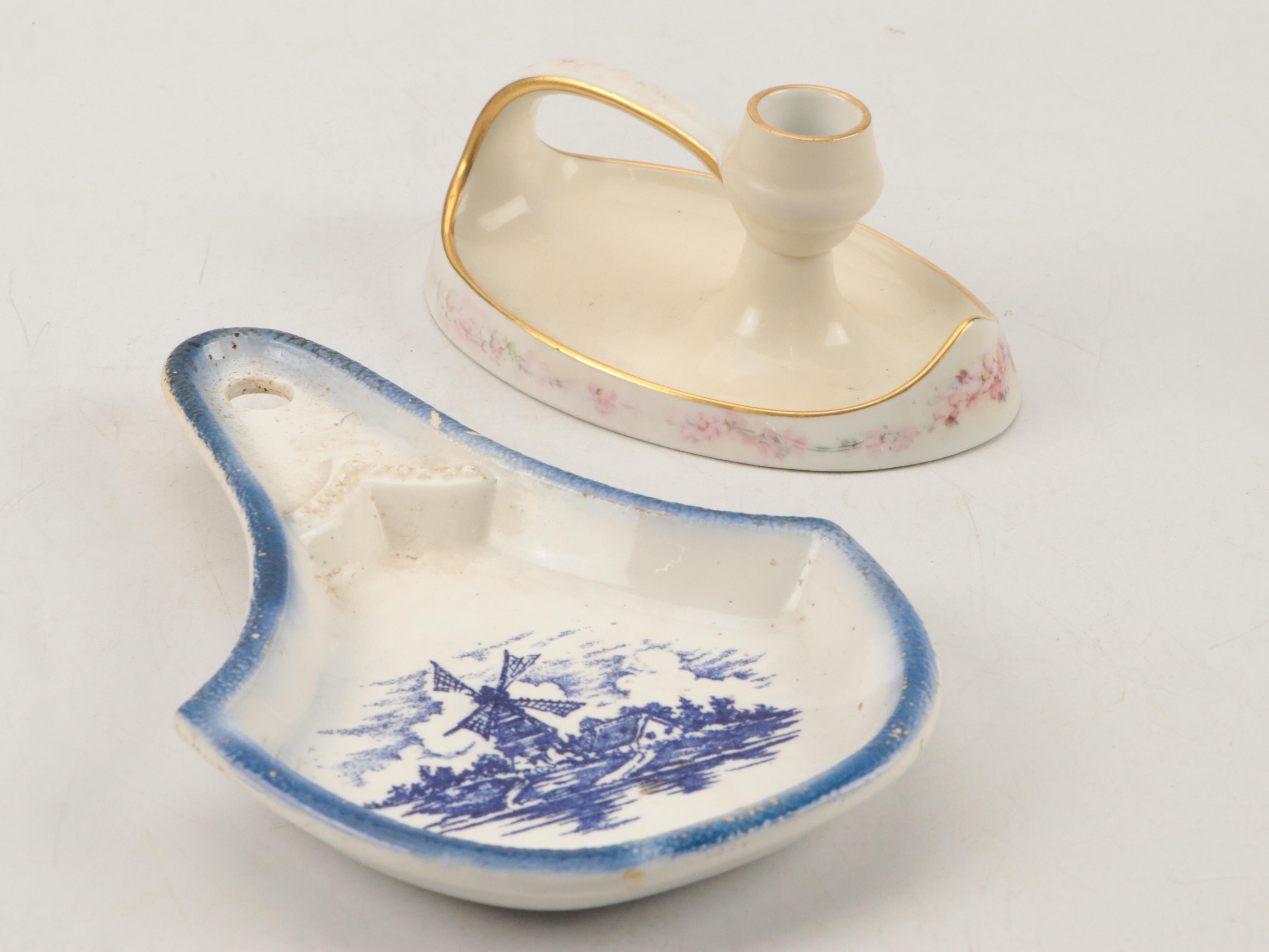 Bavarian Porcelain Candle Holder with Norleans Box and Ceramic