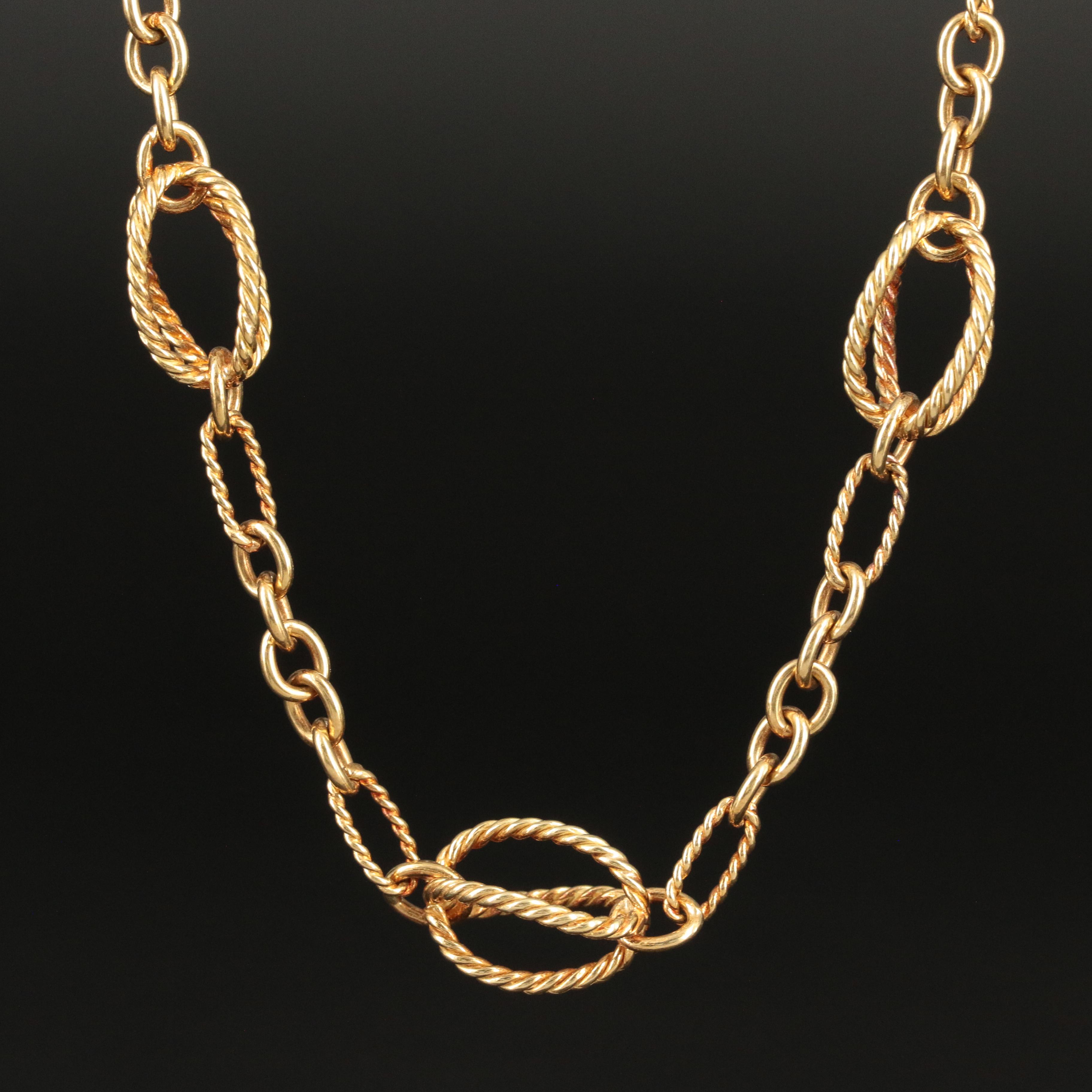David Yurman 18K Oval Cage Station Figaro Link Necklace