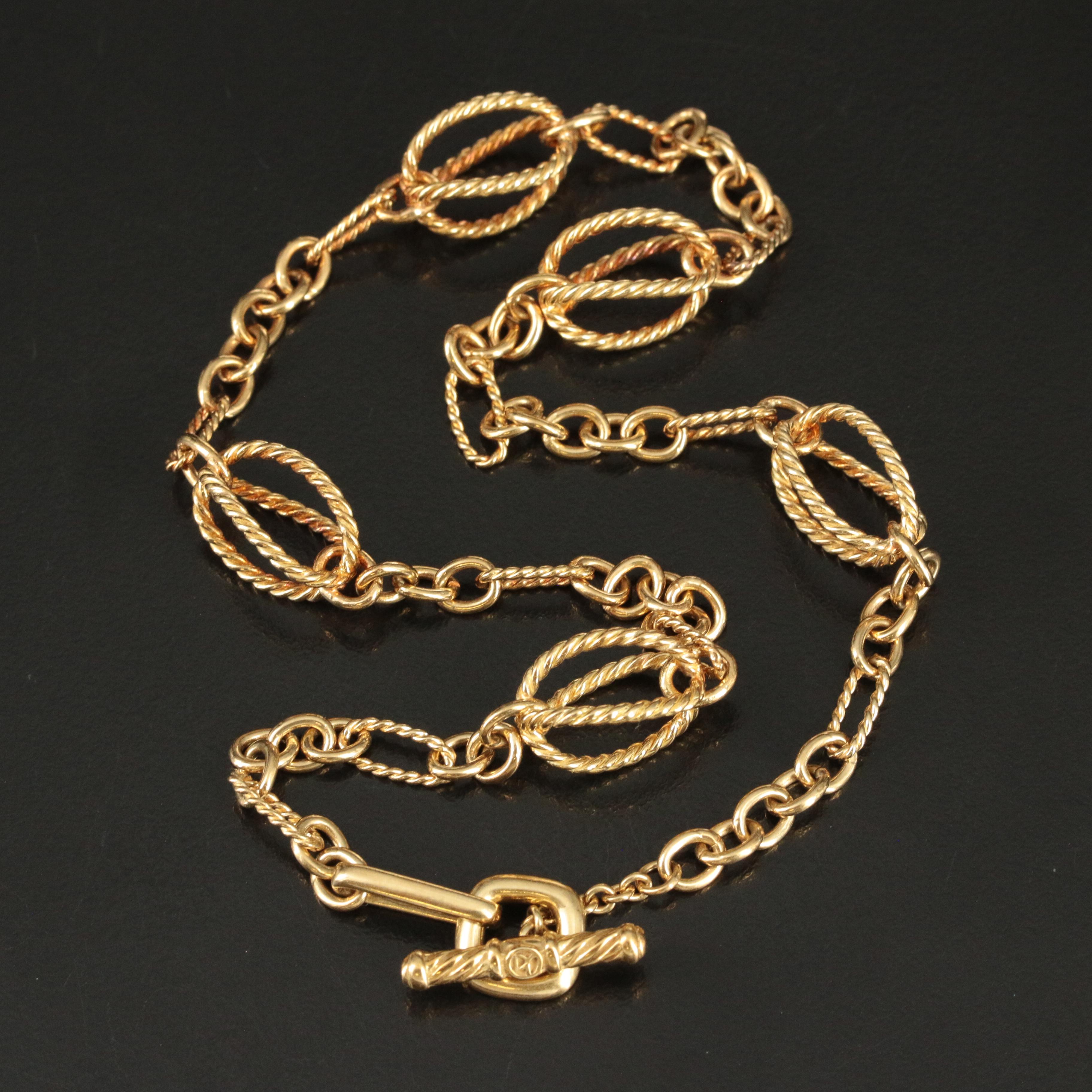 David Yurman 18K Oval Cage Station Figaro Link Necklace