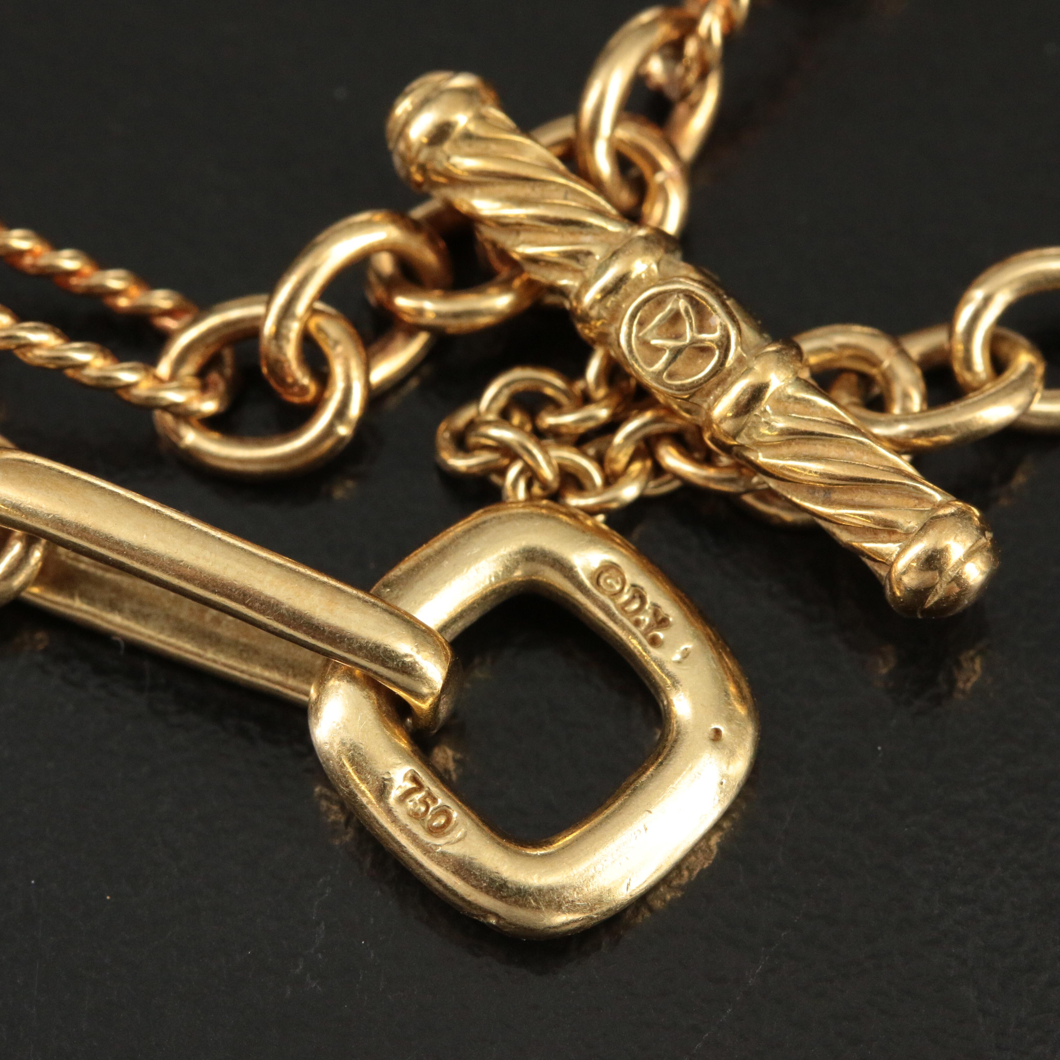 David Yurman 18K Oval Cage Station Figaro Link Necklace