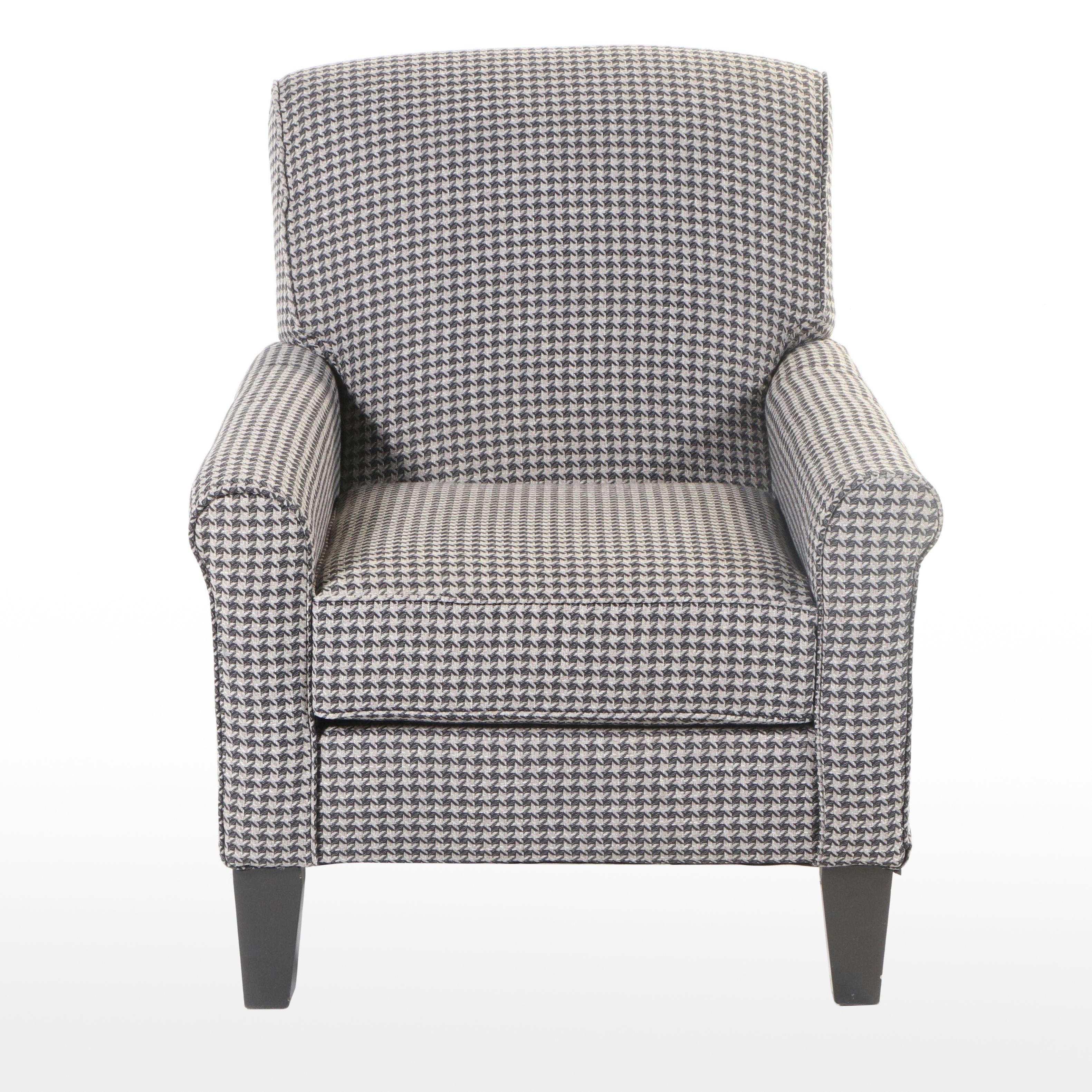 Contemporary Grey and Black Houndstooth Easy Armchair