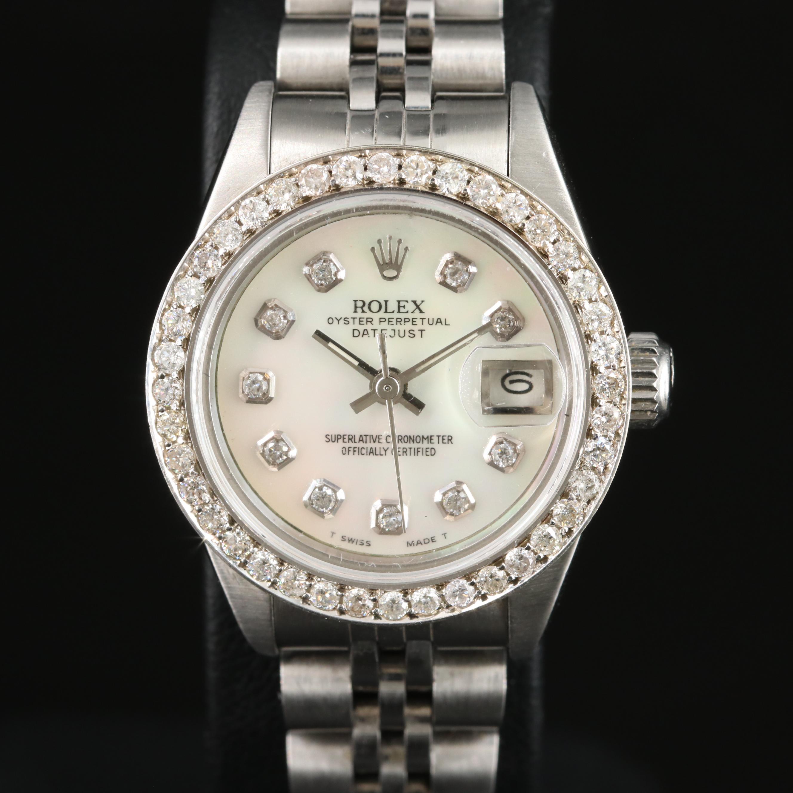 1989 Rolex Custom Mother-of-Pearl, Diamond Dial and Bezel Datejust Watch