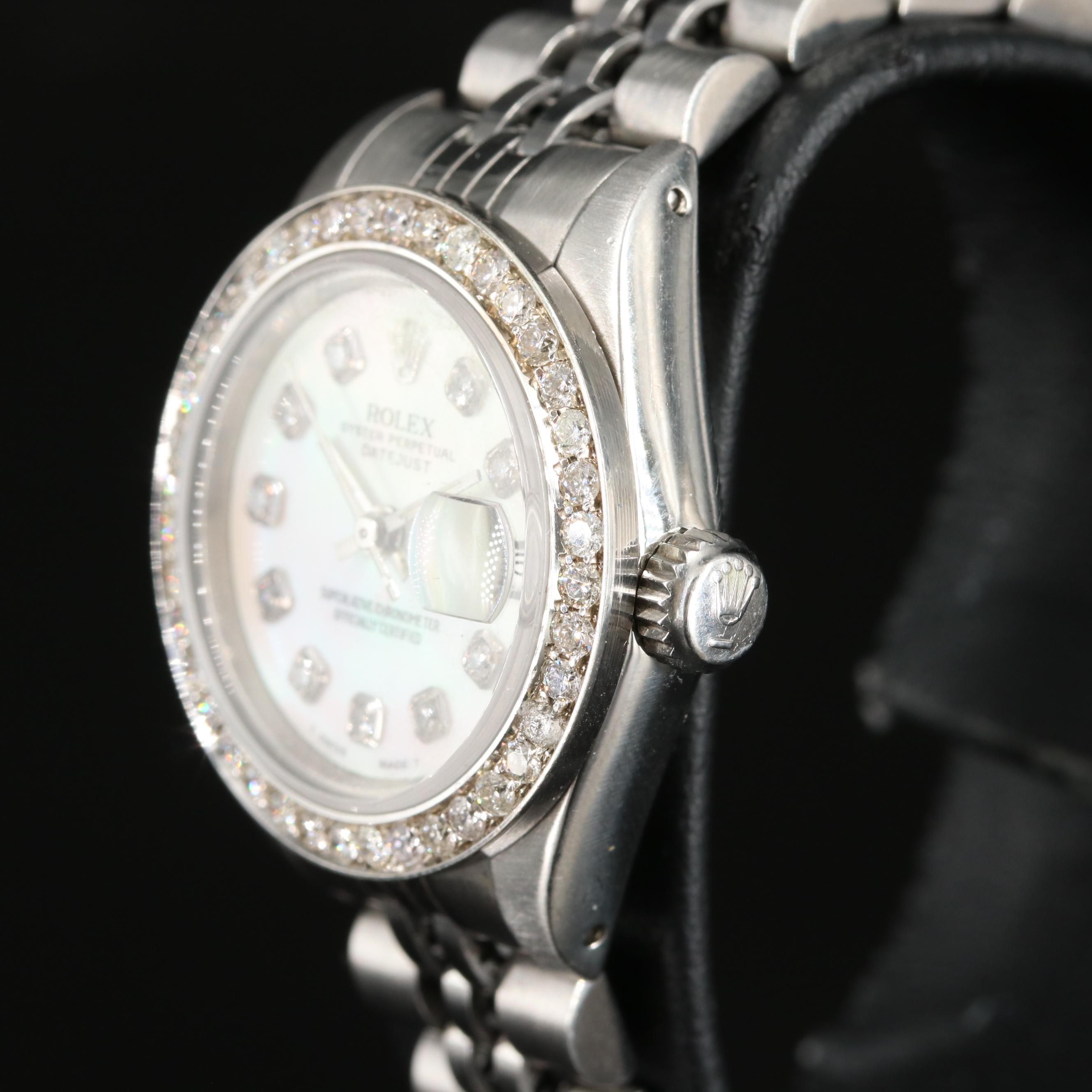 1989 Rolex Custom Mother-of-Pearl, Diamond Dial and Bezel Datejust Watch