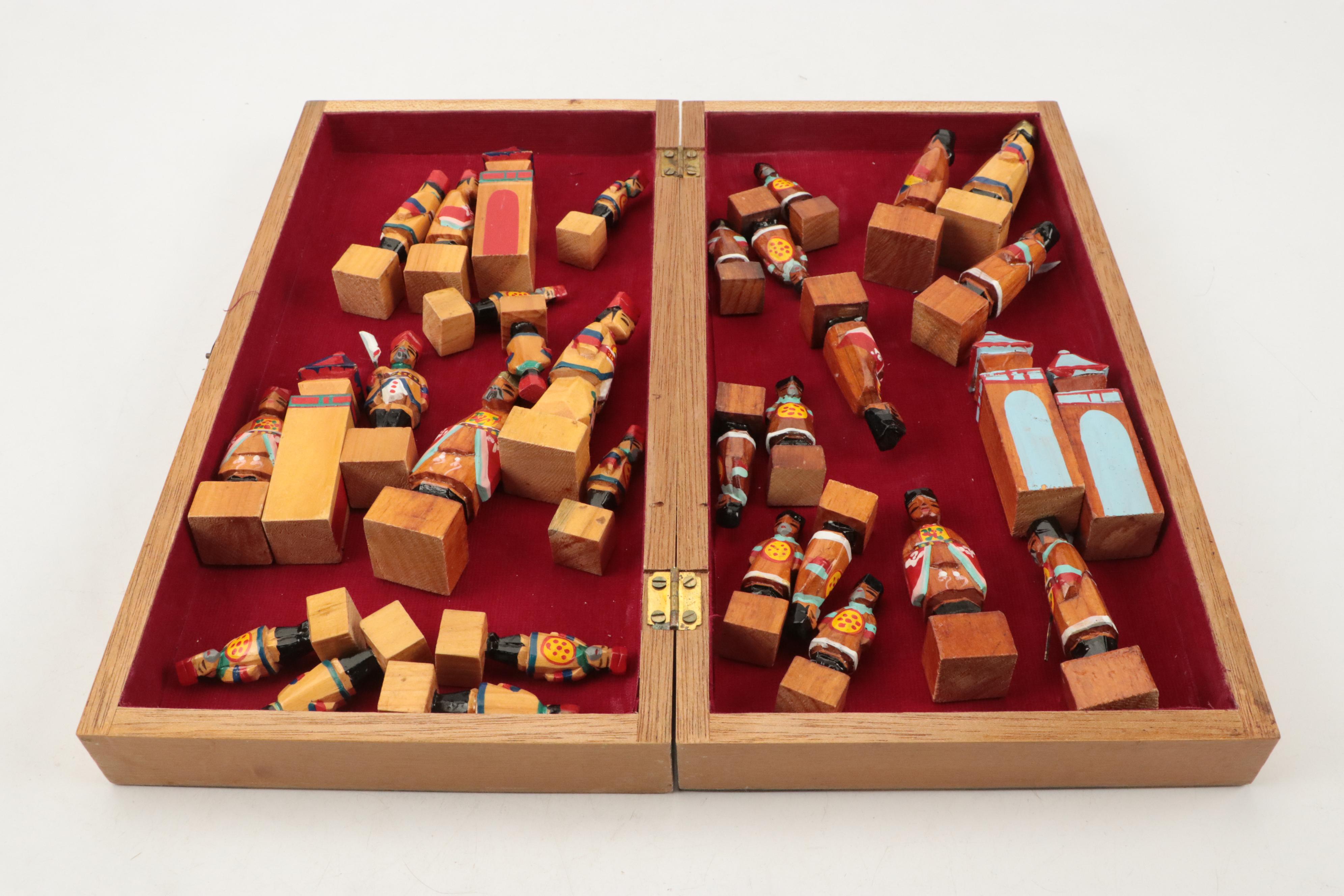 Wooden and Ceramic Aztec and Asian Themed Chess