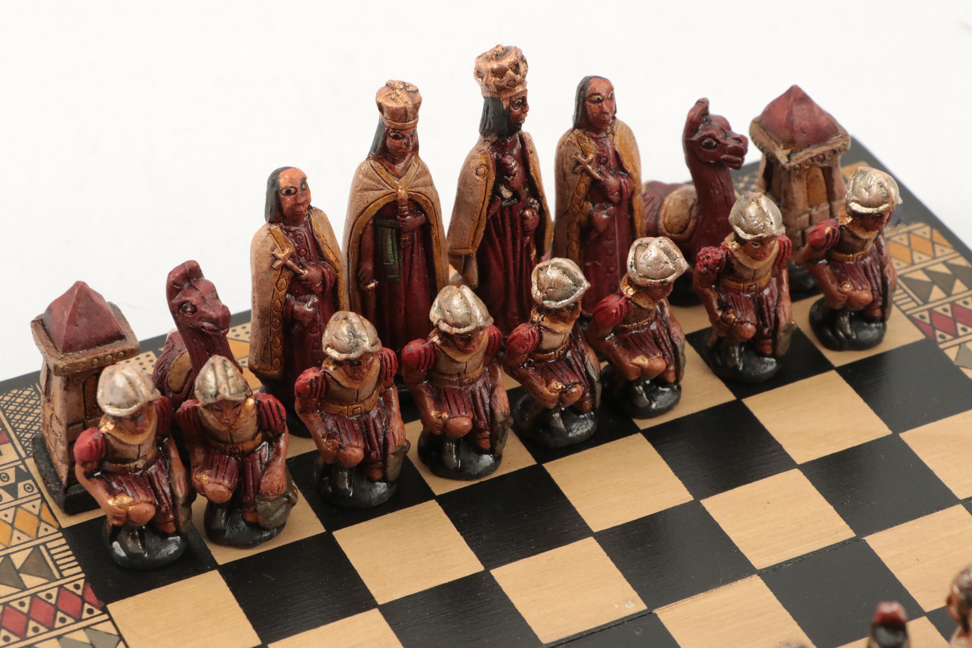 Wooden and Ceramic Aztec and Asian Themed Chess