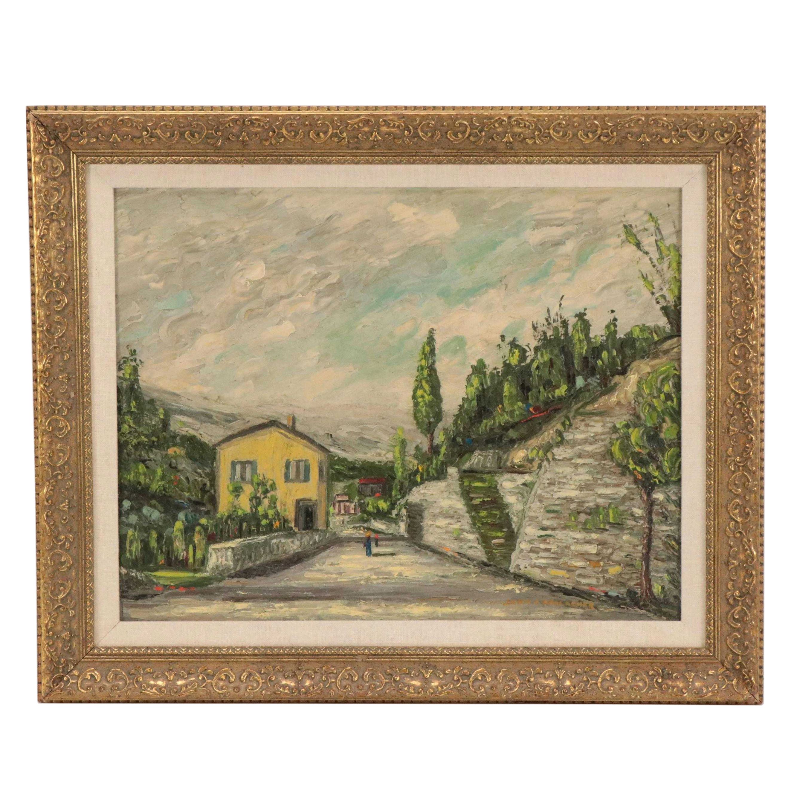John C. Gallagher Countryside Landscape Oil Painting of Street Scene