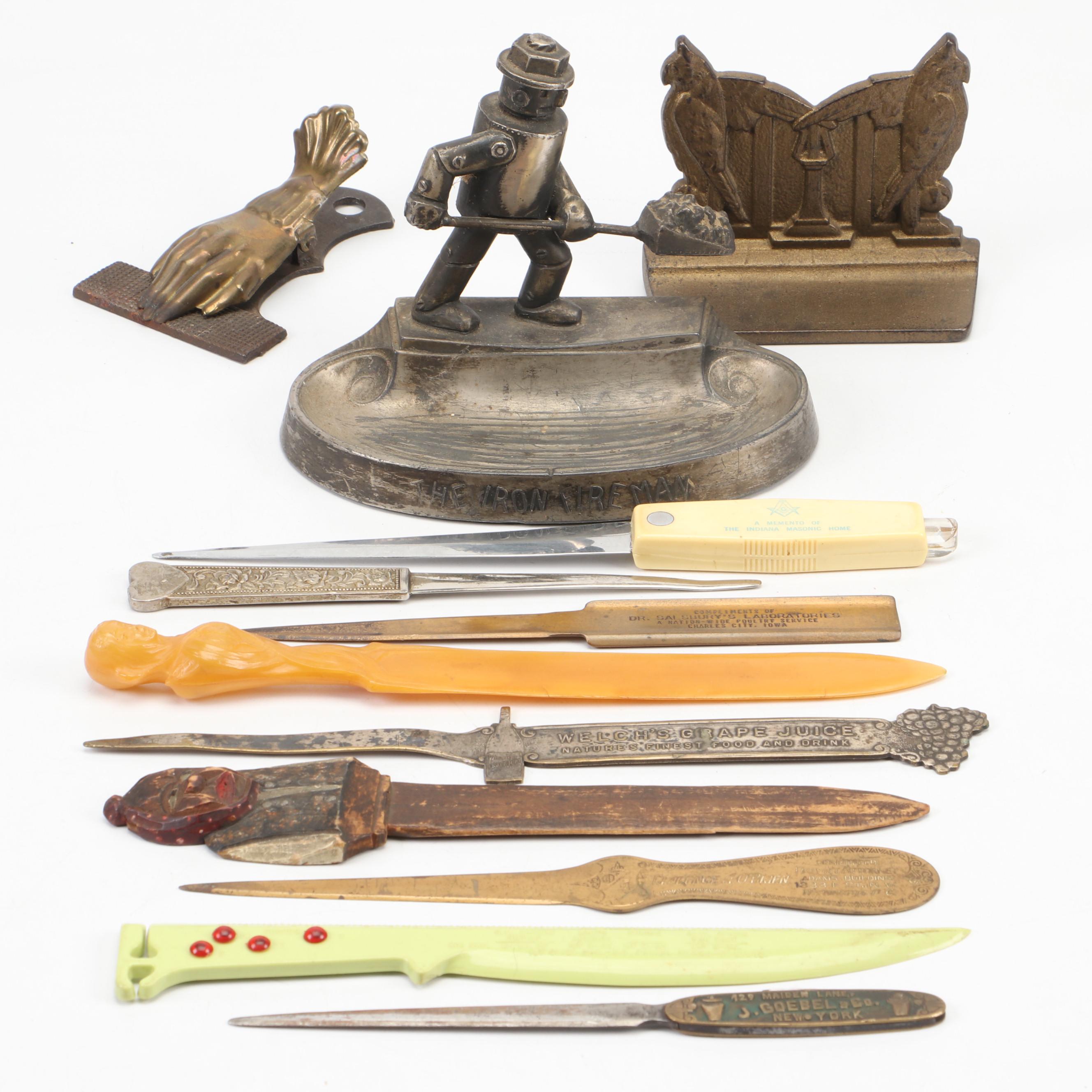 Art Deco Style Robot Fireman Double Ash Tray with Other Office Accessories