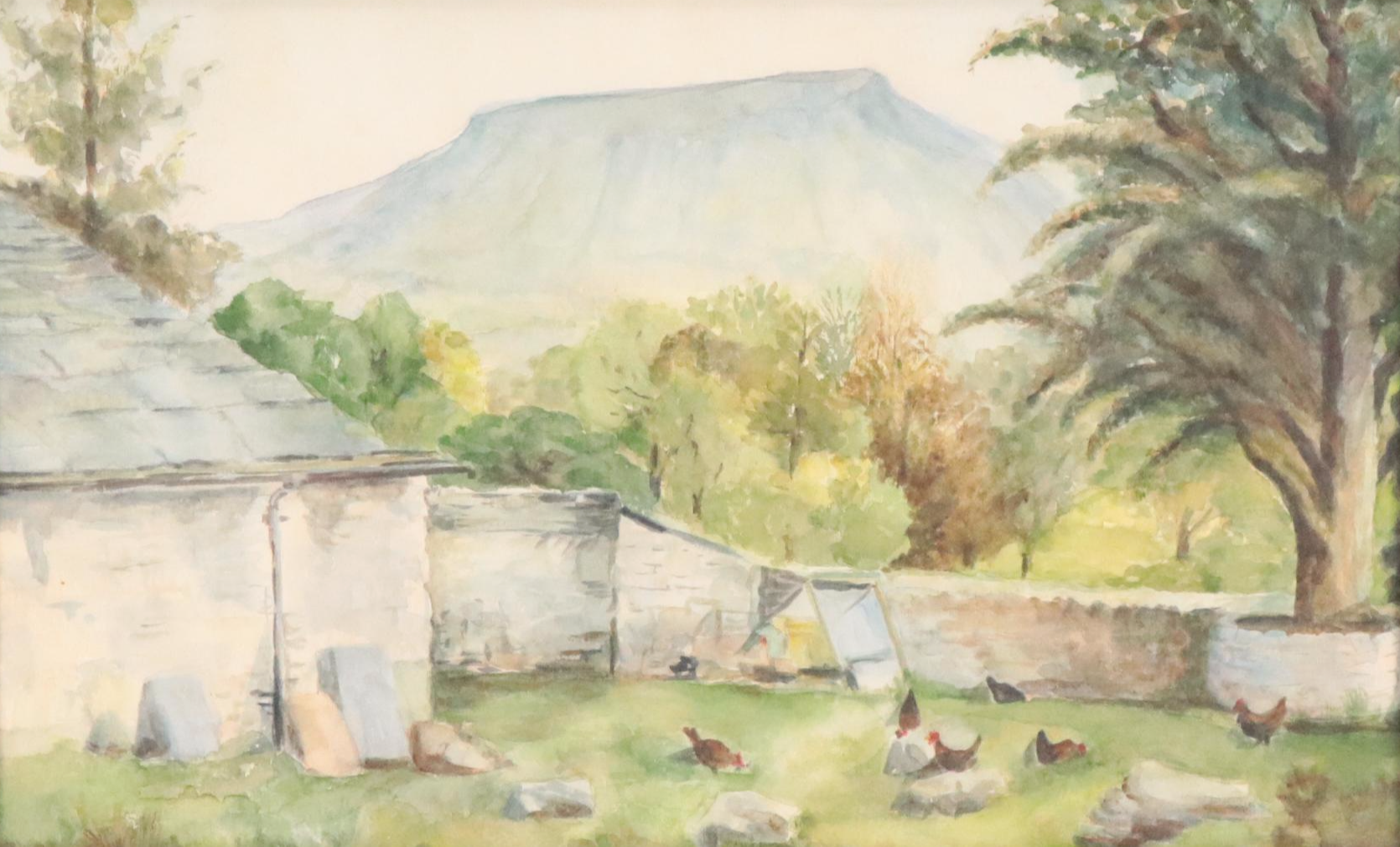Farmyard Scene Watercolor Painting
