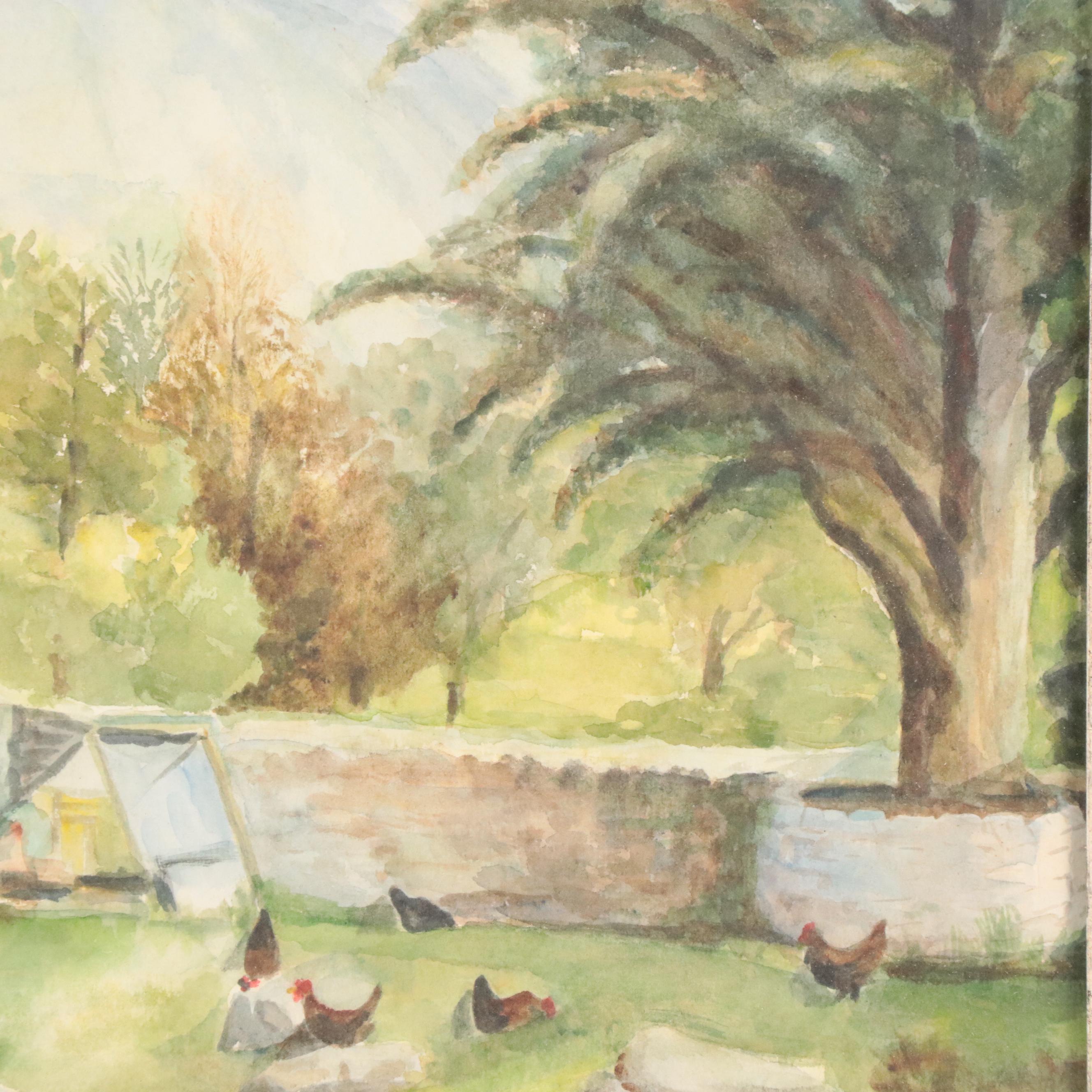 Farmyard Scene Watercolor Painting