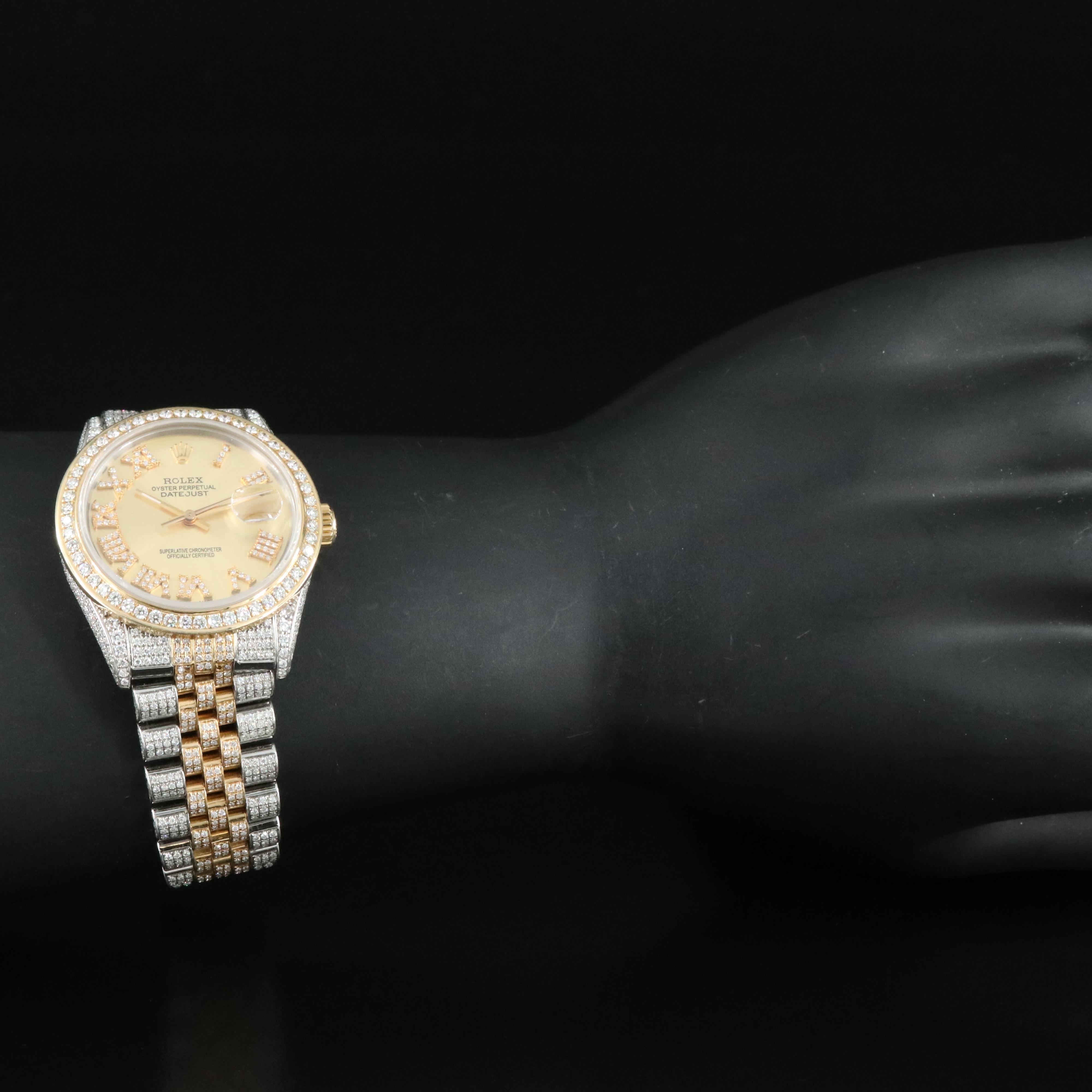 1980s Custom 7.44 CTW Diamond Rolex Datejust Watch