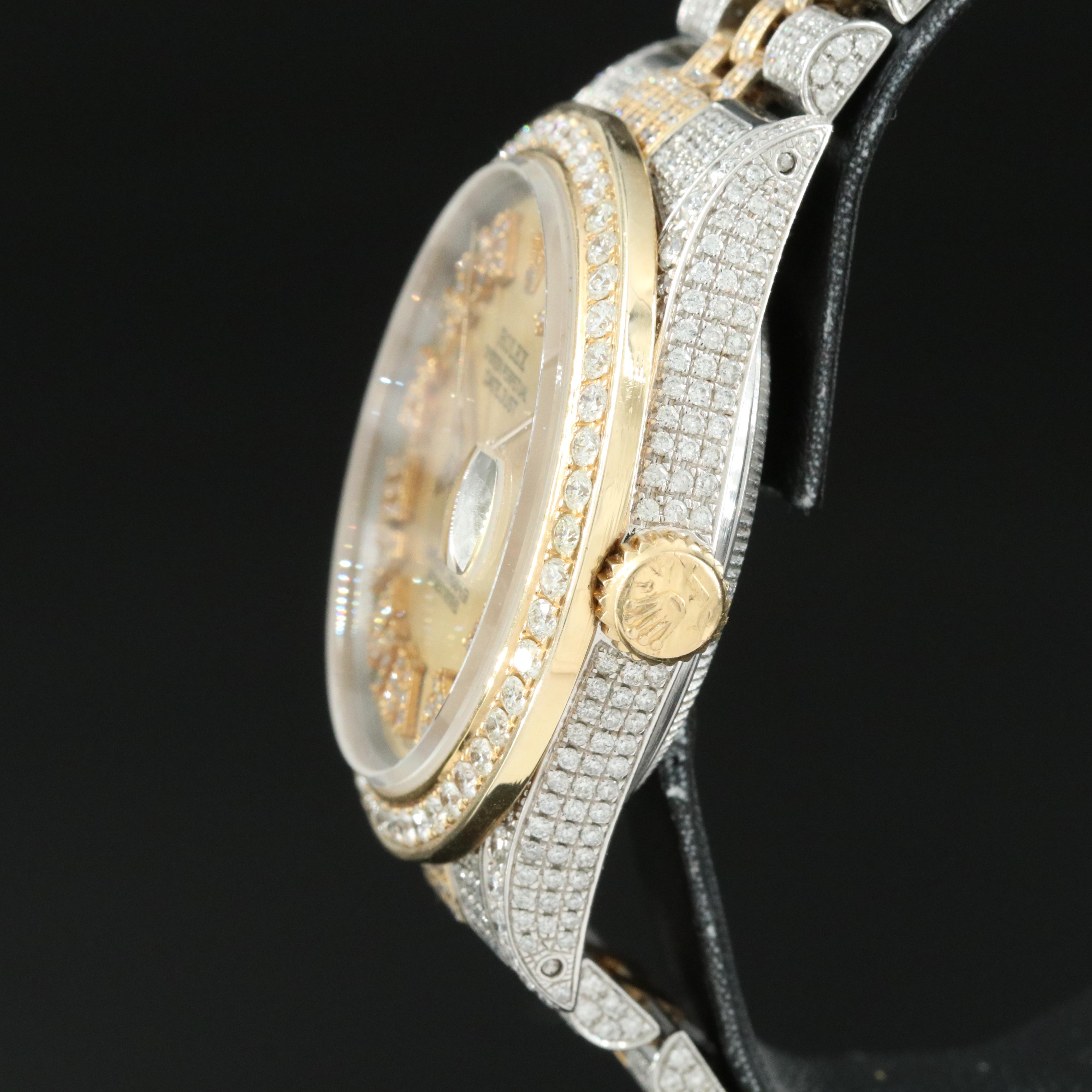 1980s Custom 7.44 CTW Diamond Rolex Datejust Watch