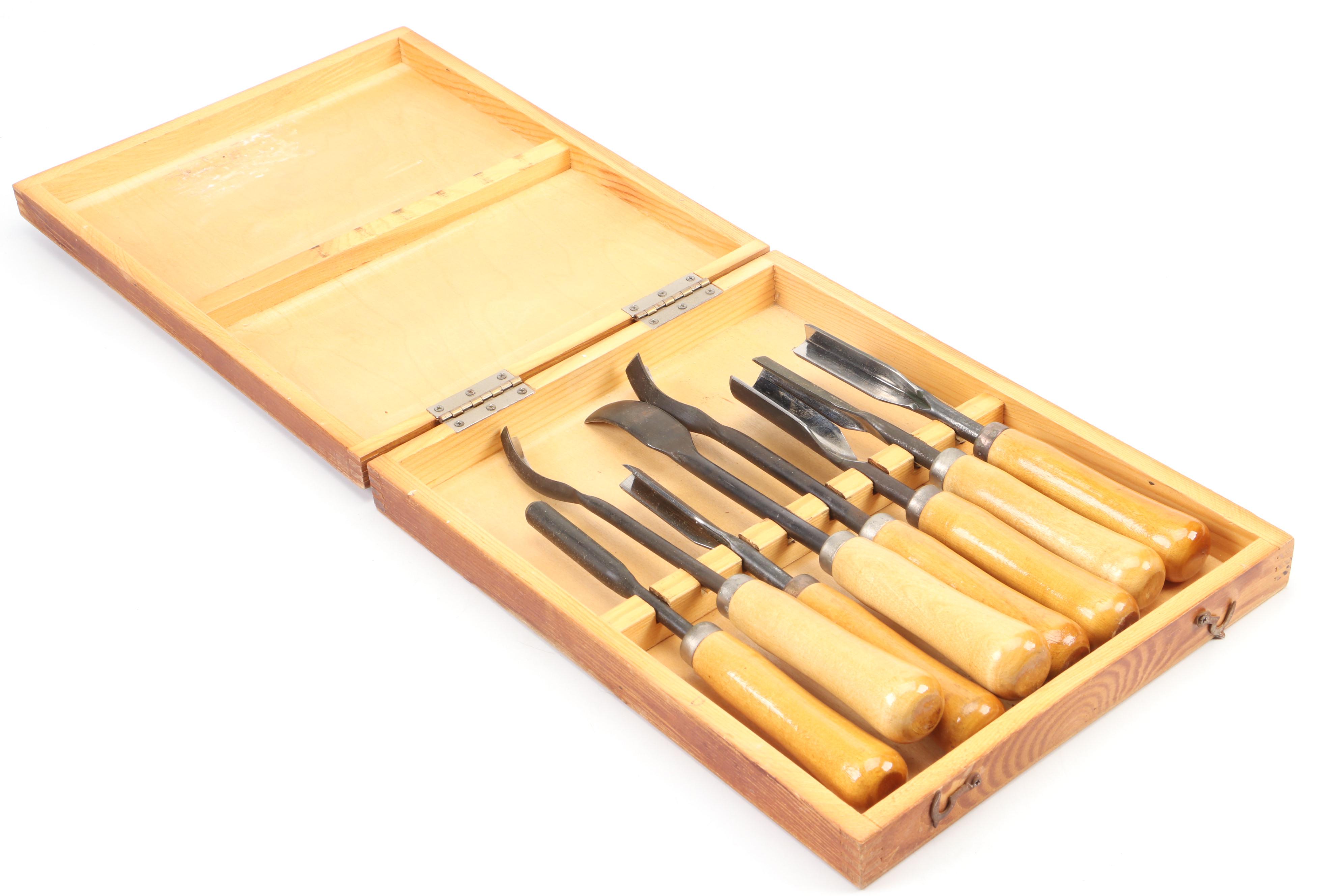 Lacquered Wood Handle Wood Turning Tools with Wood Storage Case
