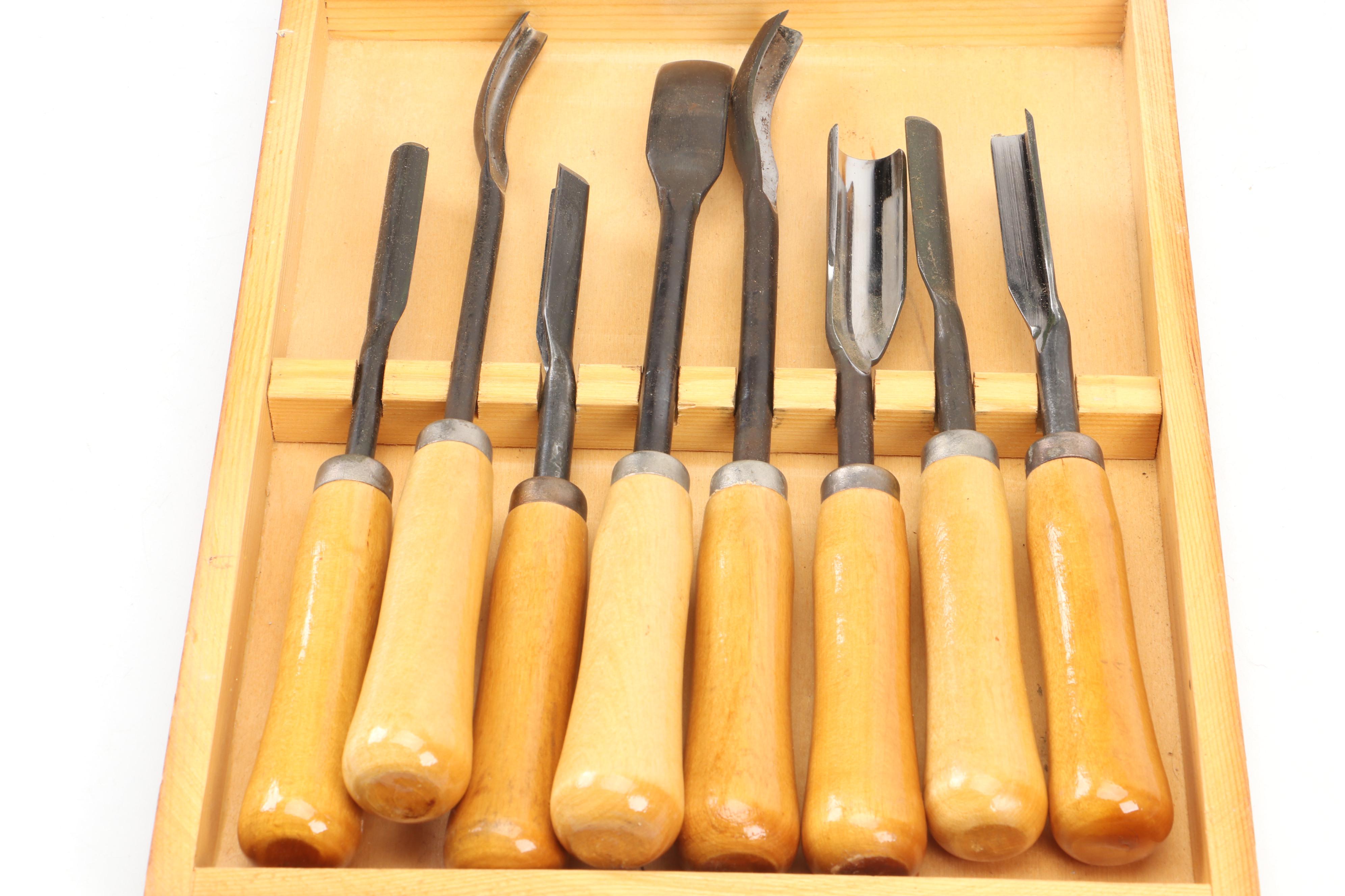 Lacquered Wood Handle Wood Turning Tools with Wood Storage Case