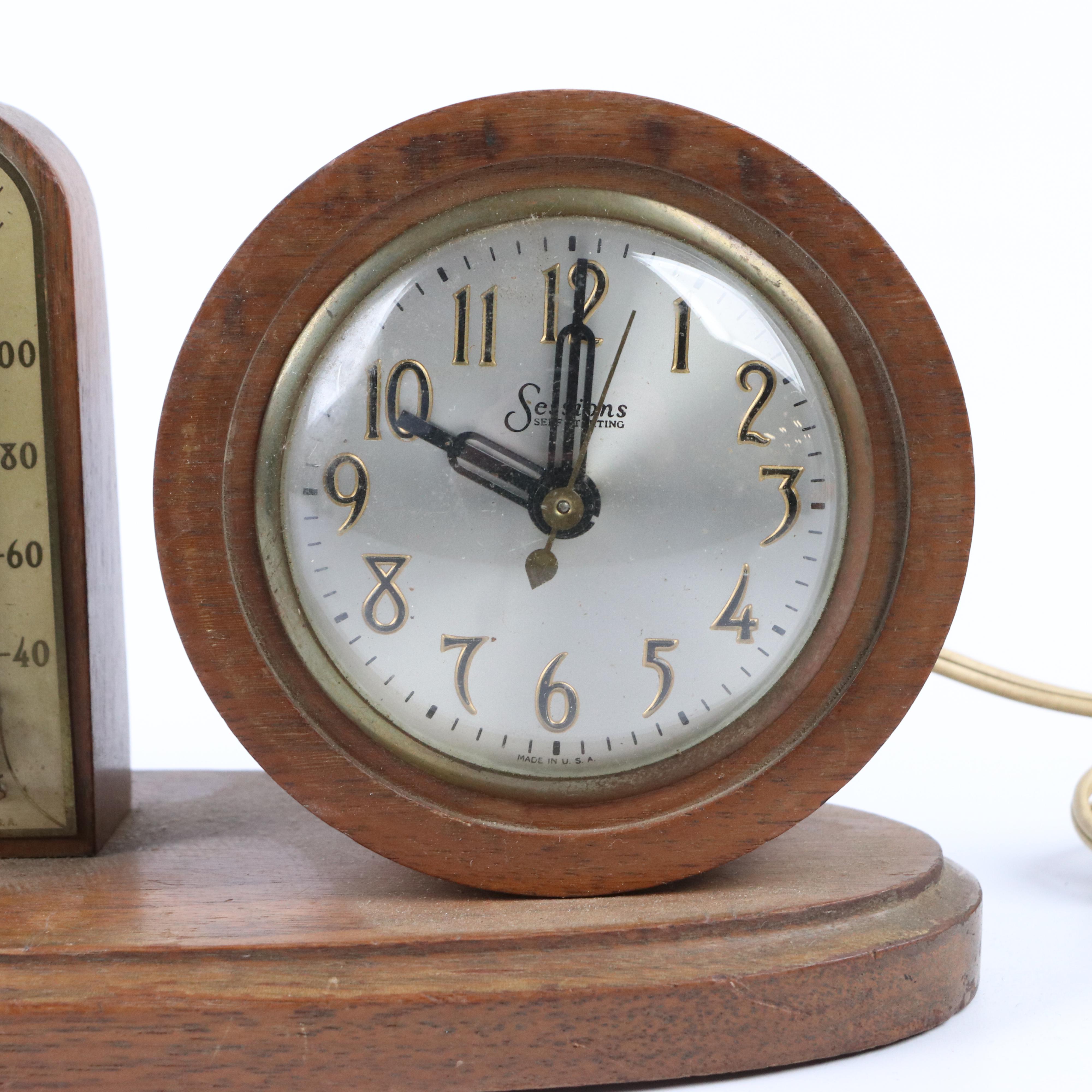 Sessions Self Starting Electric Shelf Clock and Barometer, Mid-20th Century