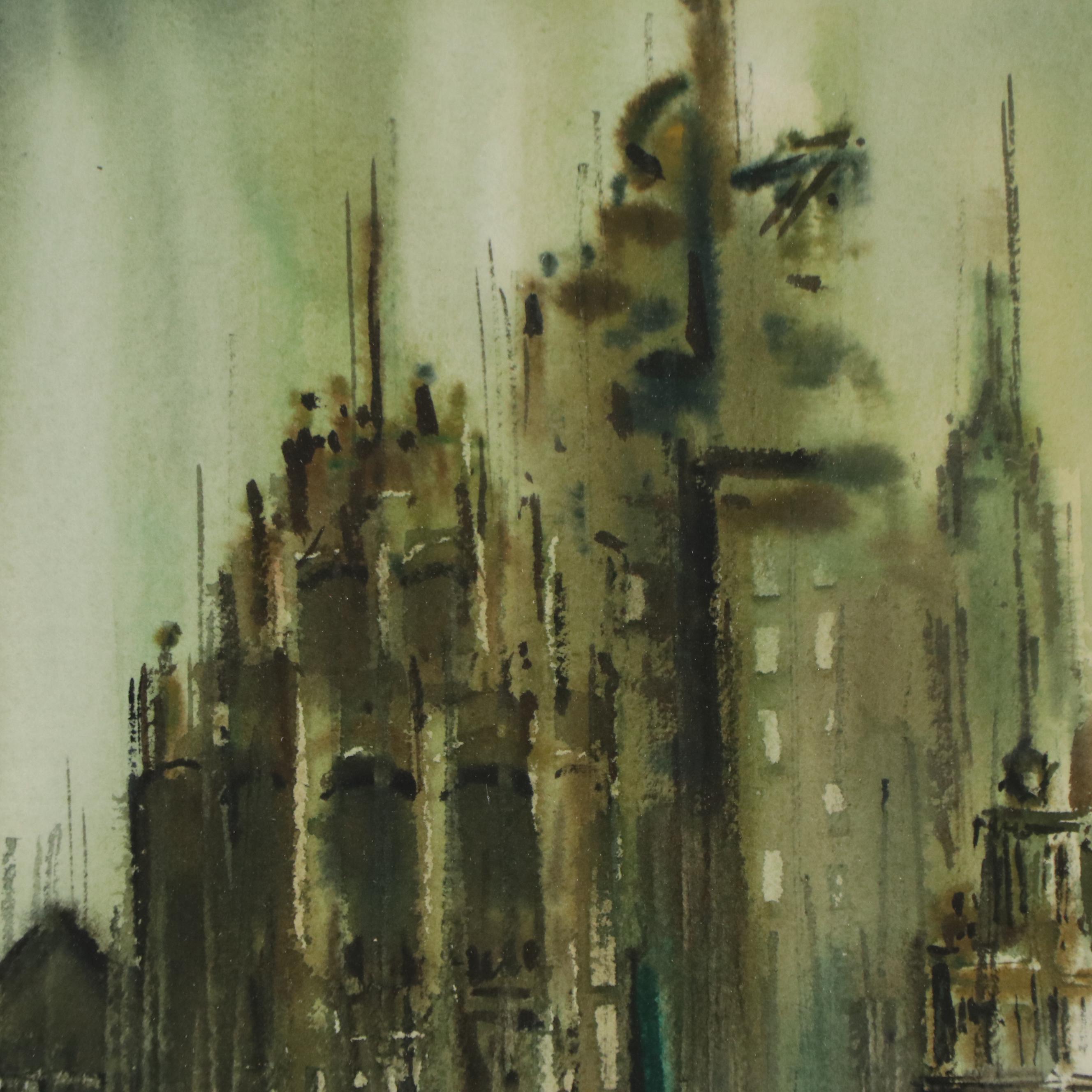 George Velich Watercolor Painting of a Cityscape, 1962