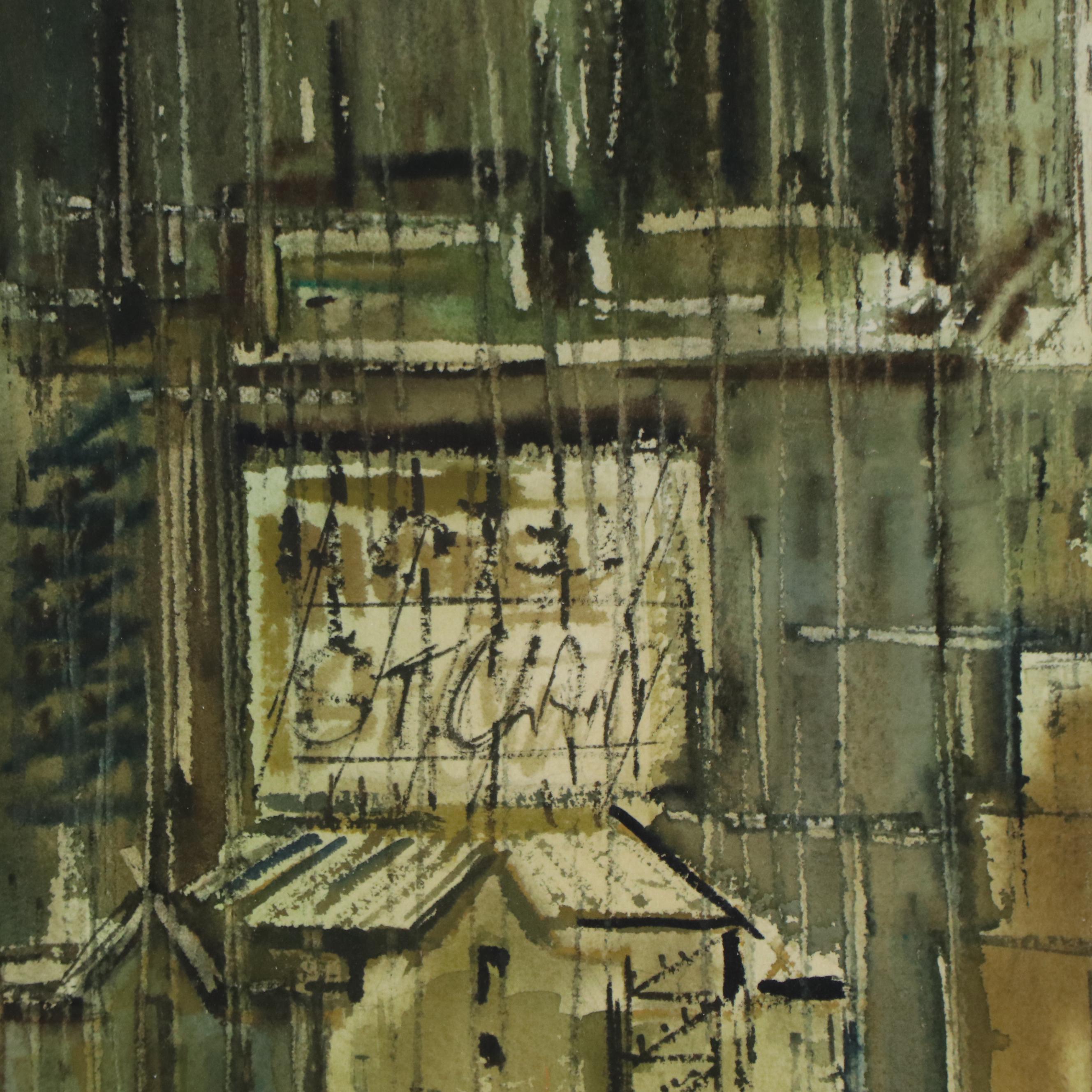 George Velich Watercolor Painting of a Cityscape, 1962