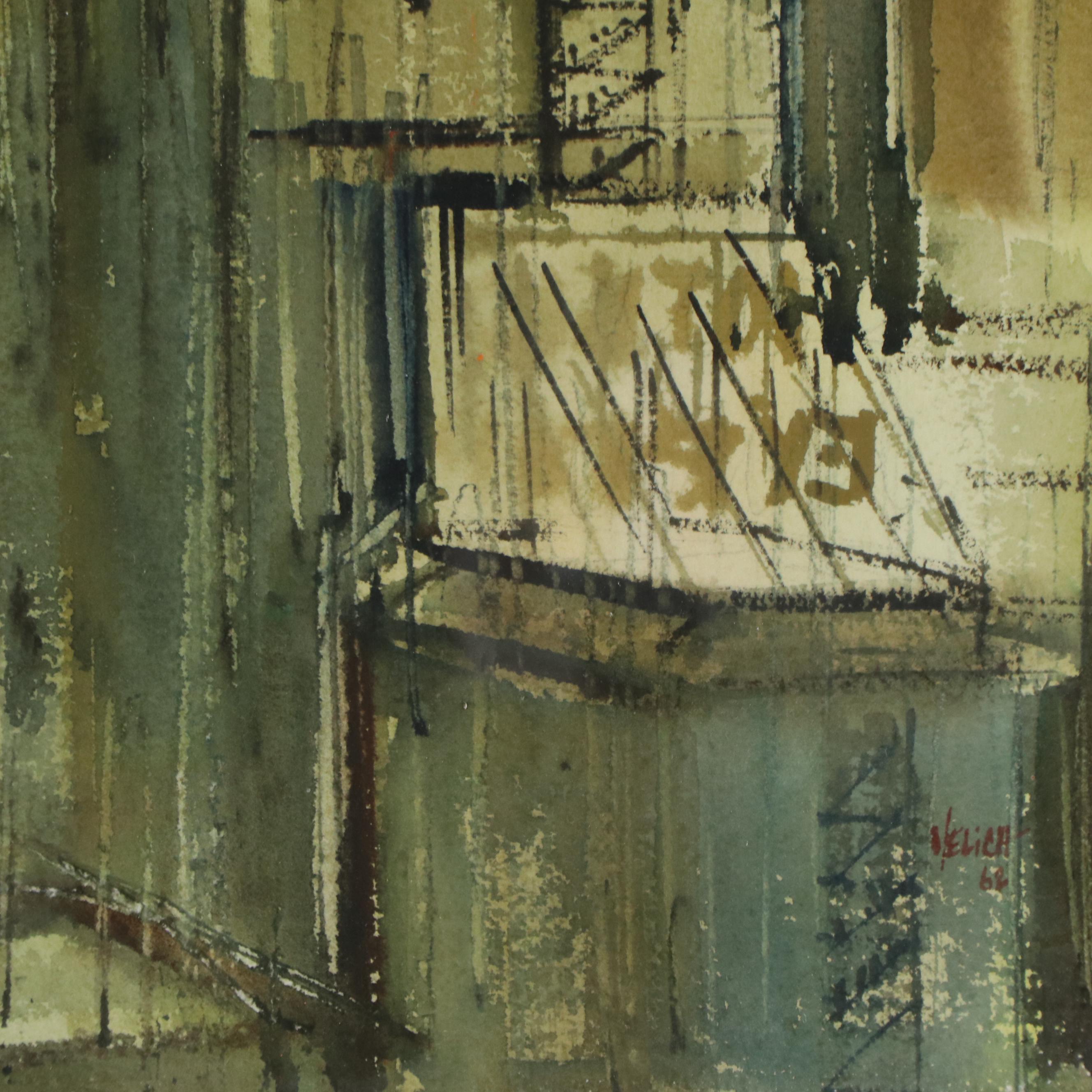 George Velich Watercolor Painting of a Cityscape, 1962