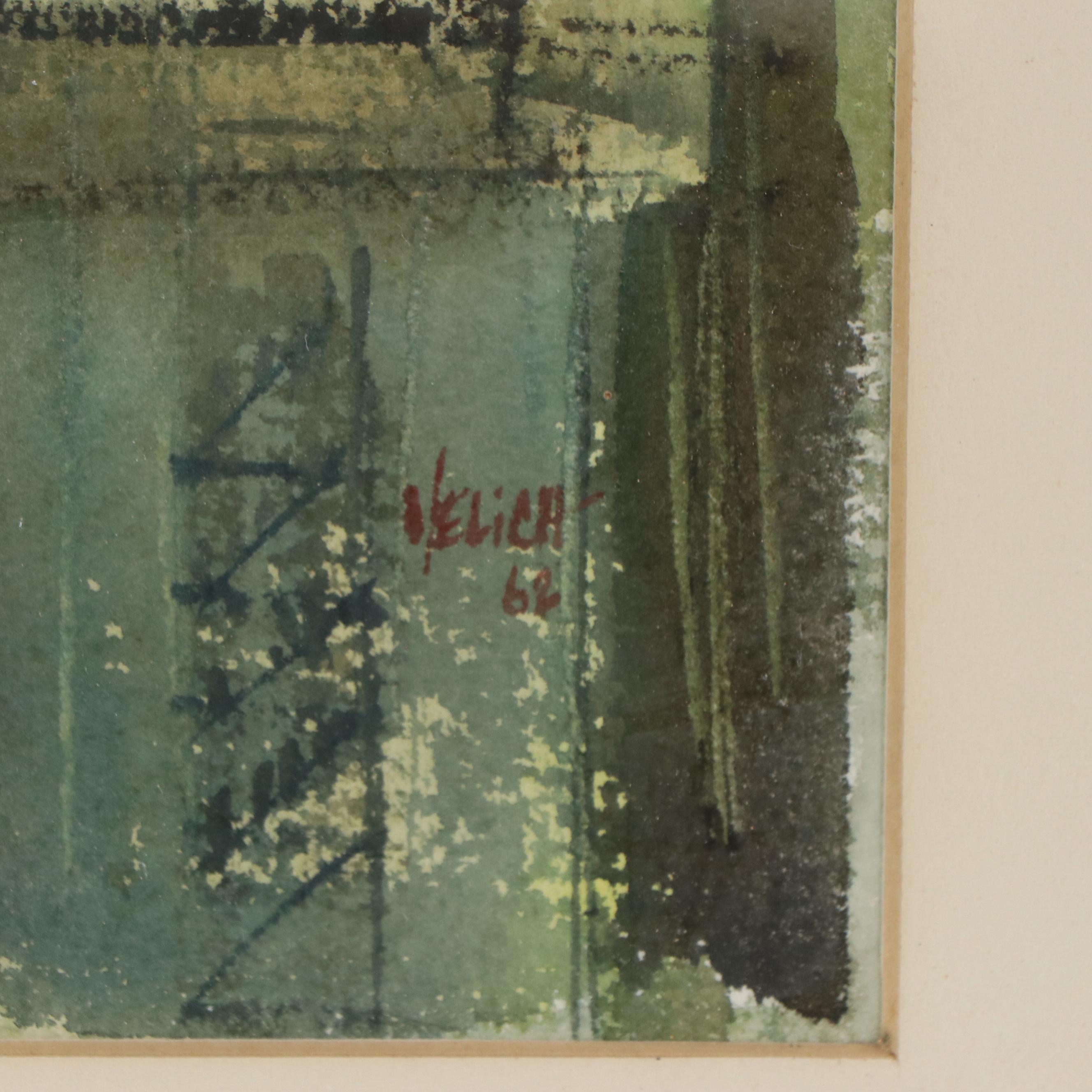 George Velich Watercolor Painting of a Cityscape, 1962