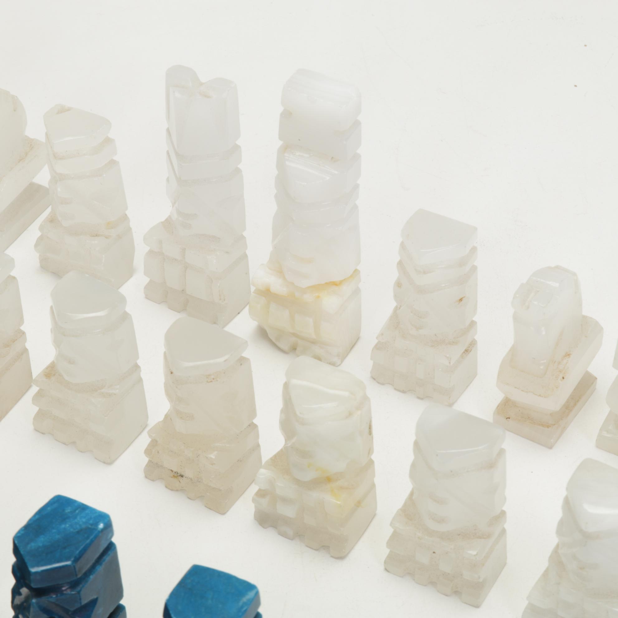 South American Calcite and Dyed Calcite Chess Pieces