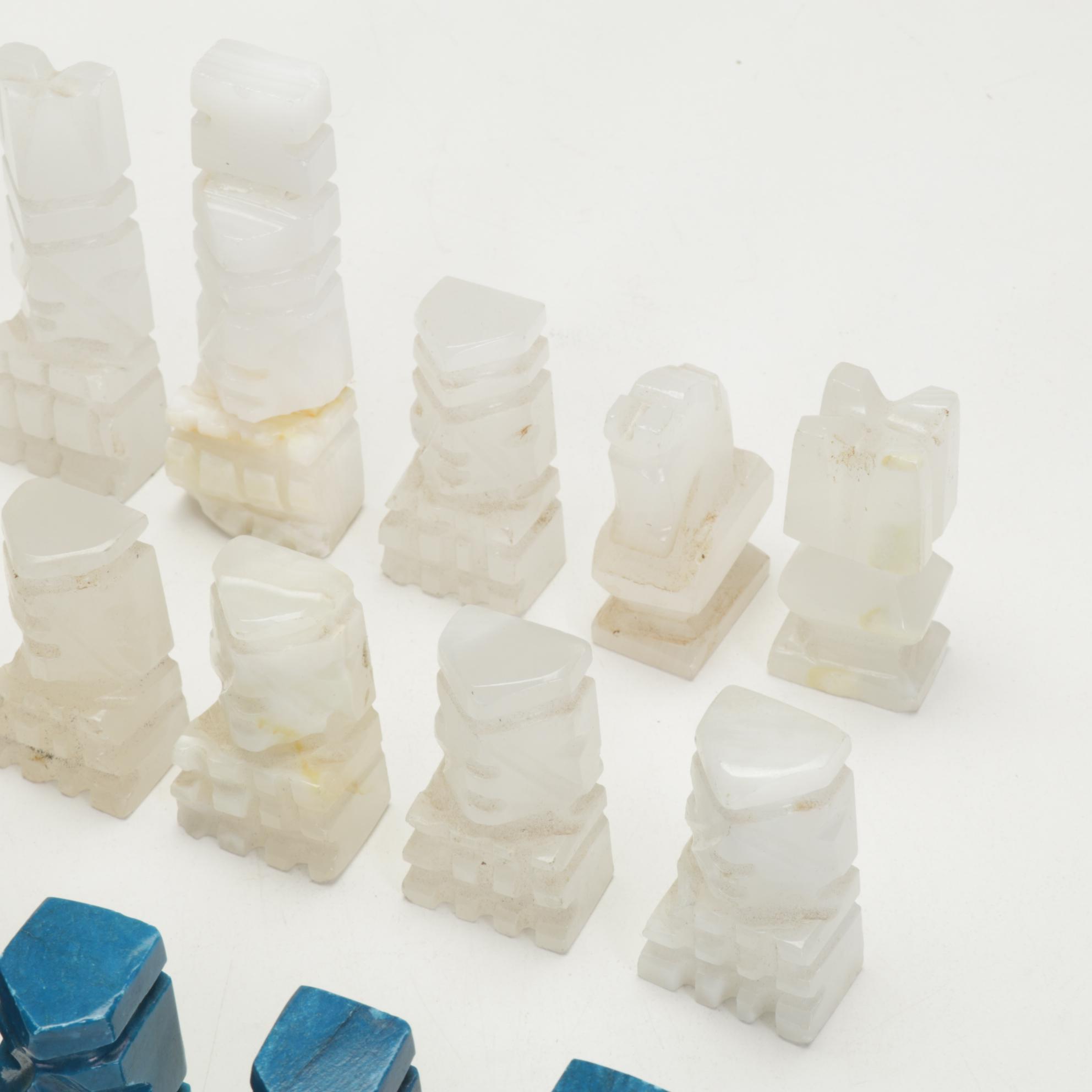 South American Calcite and Dyed Calcite Chess Pieces