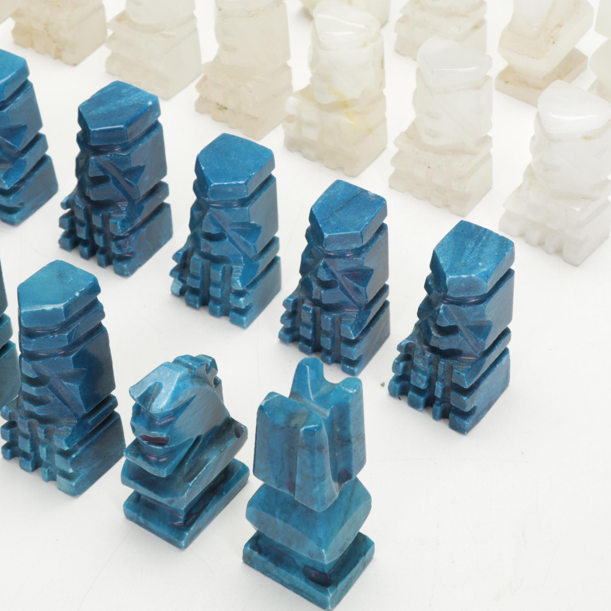 South American Calcite and Dyed Calcite Chess Pieces