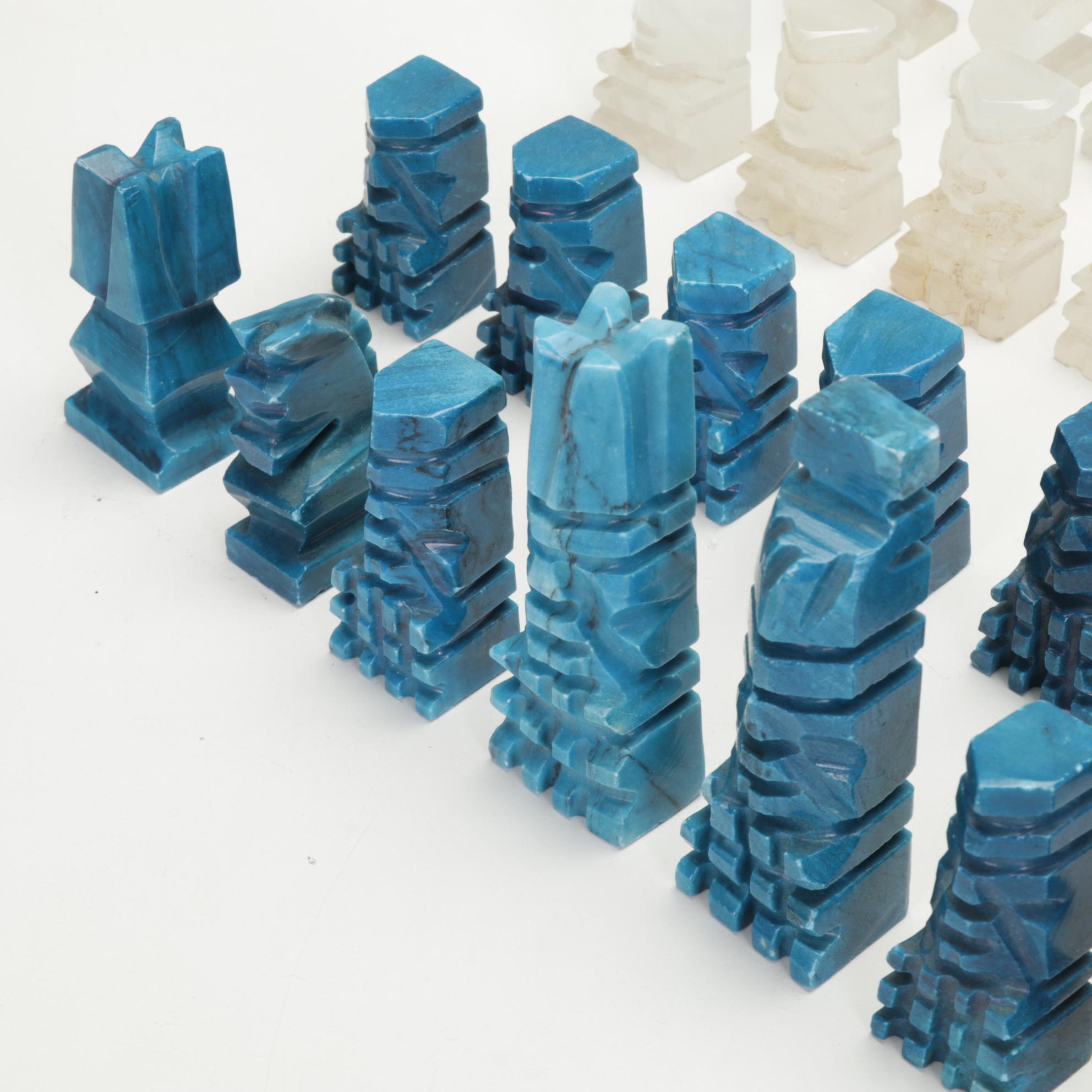 South American Calcite and Dyed Calcite Chess Pieces